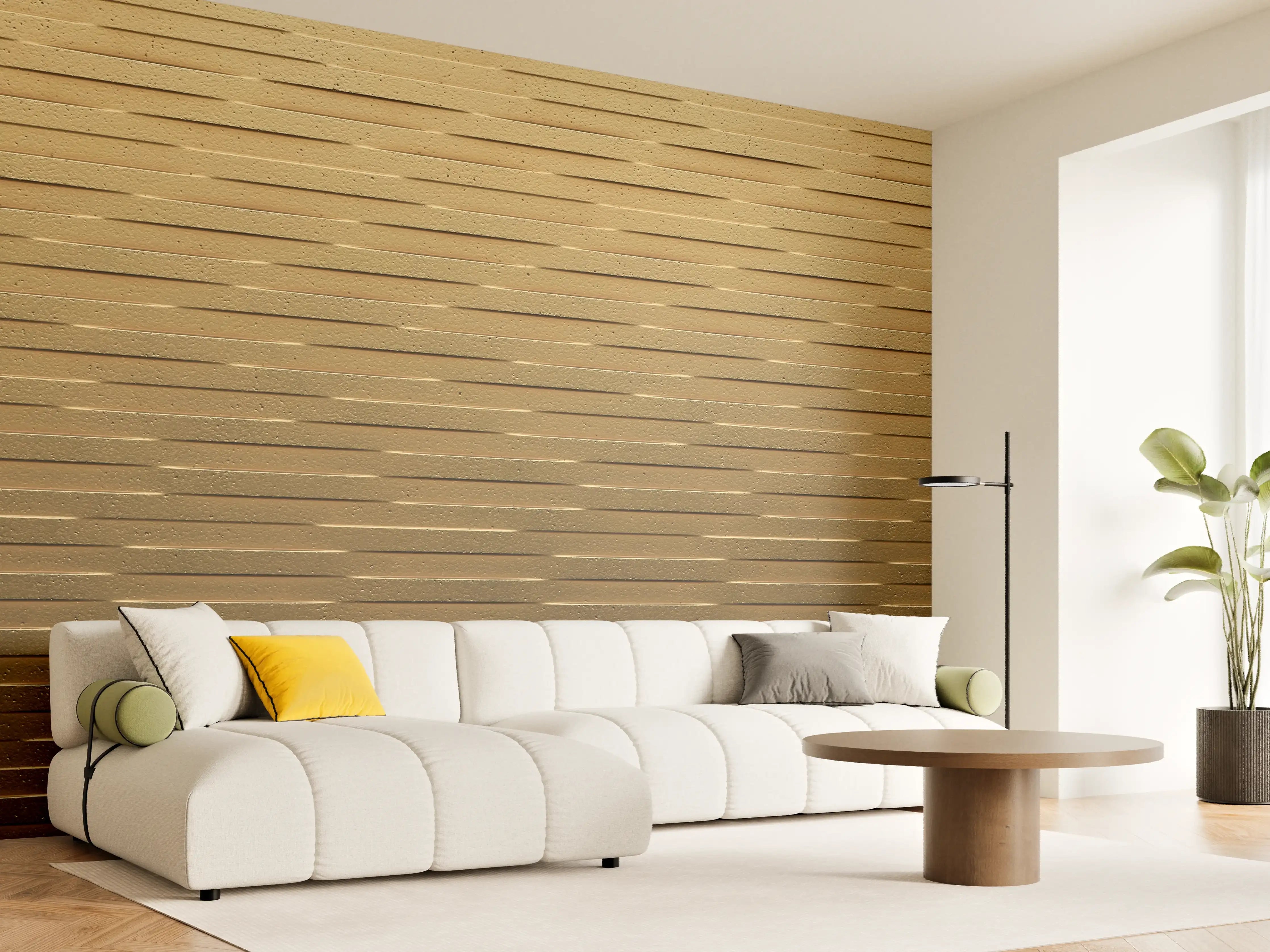 Wandverkleidung Wohnzimmer - Holzstruktur in warmen Tönen
