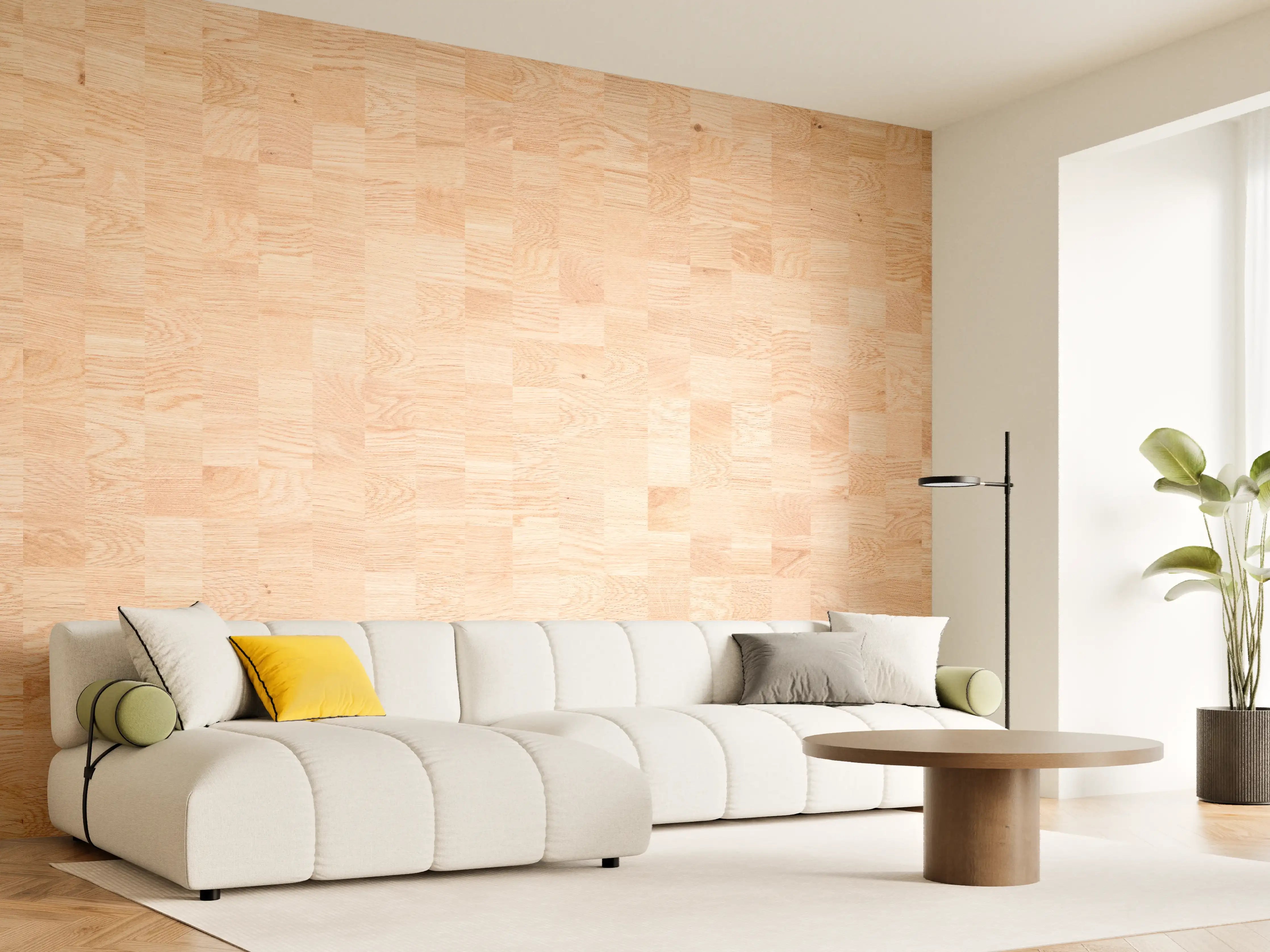 Wandverkleidung Wohnzimmer - Holztextur aus Eschenholz