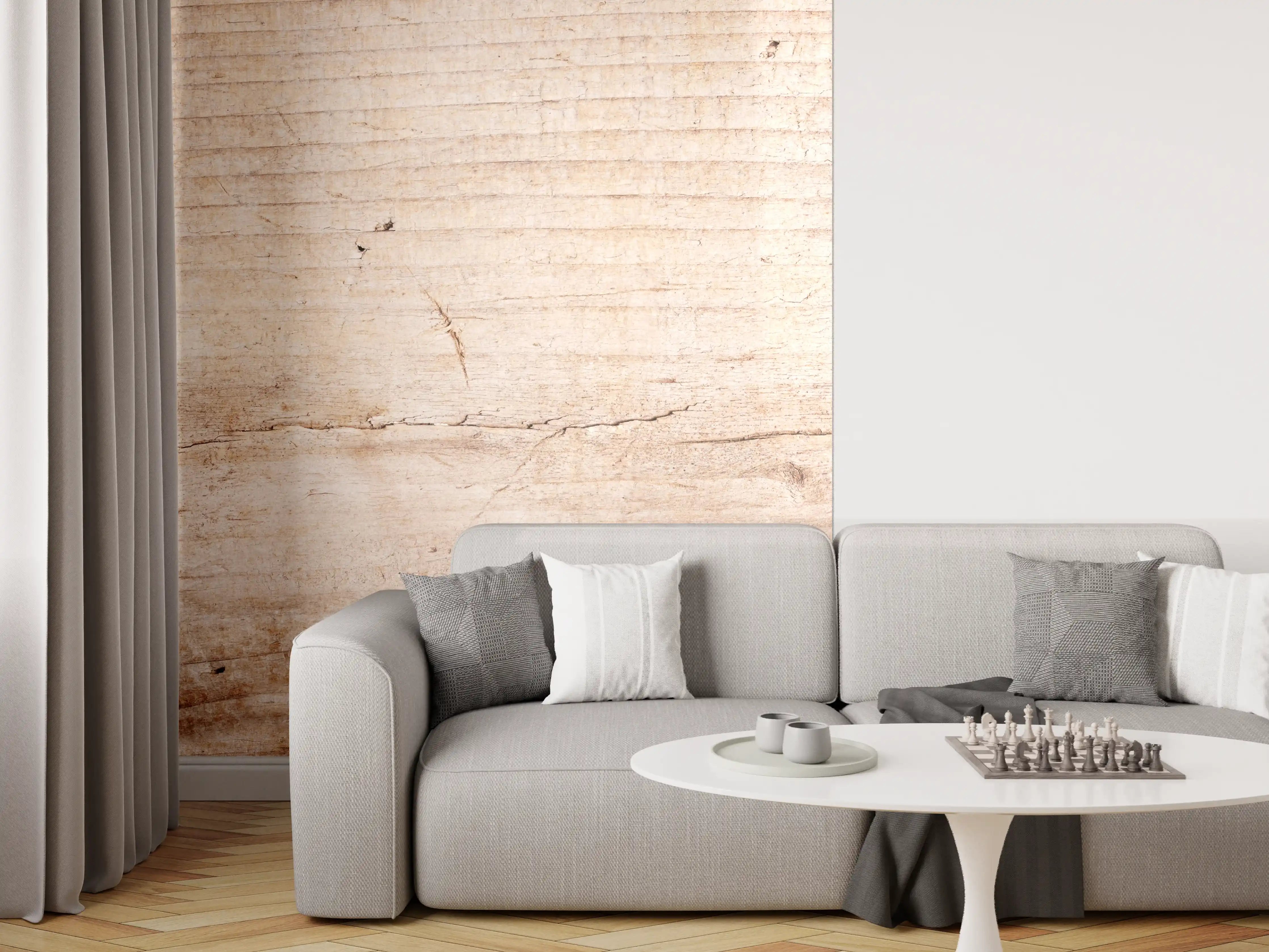 Wandverkleidung Wohnzimmer - Holztextur mit warmen Tönen