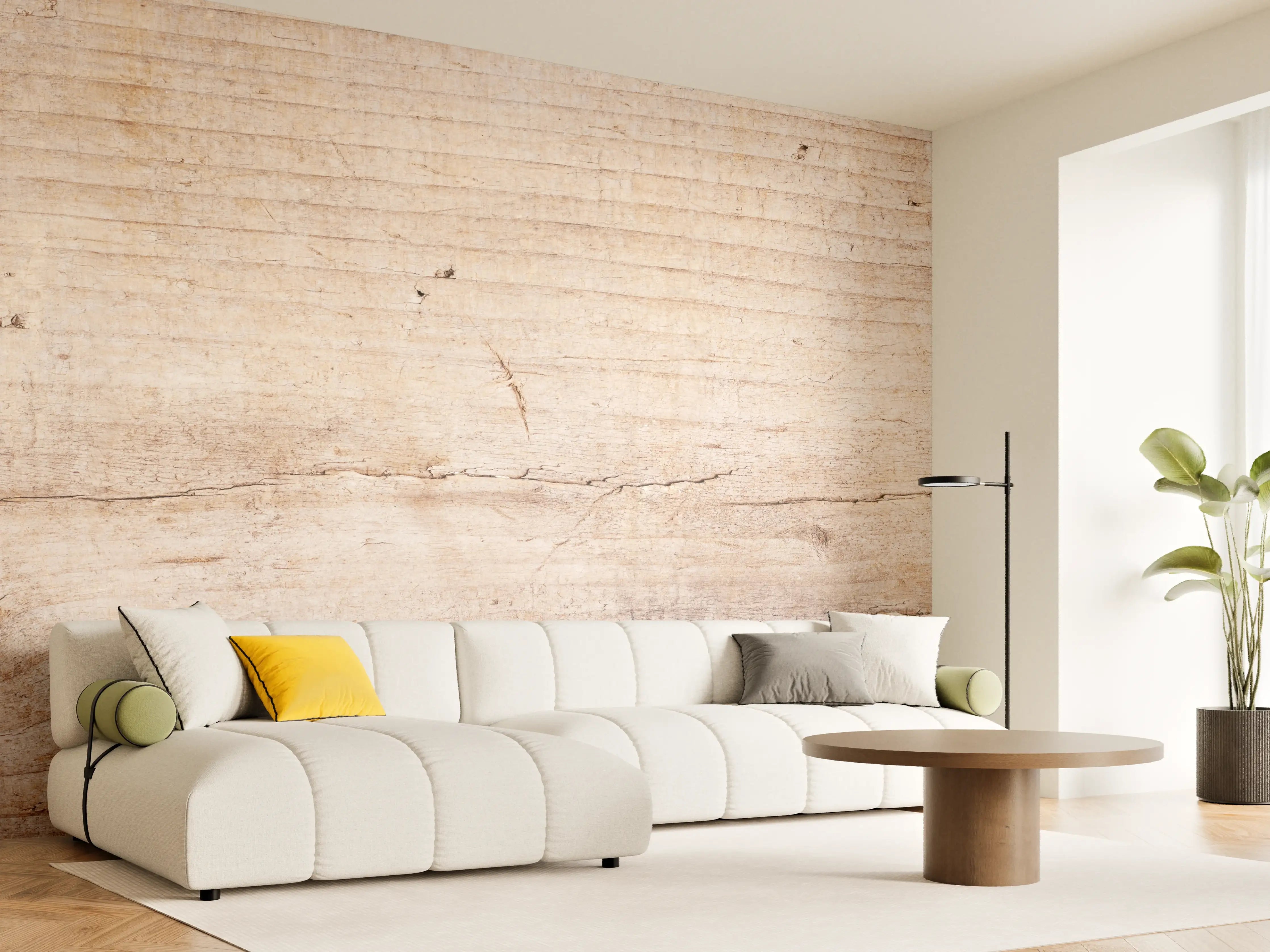 Wandverkleidung Wohnzimmer - Holztextur mit warmen Tönen