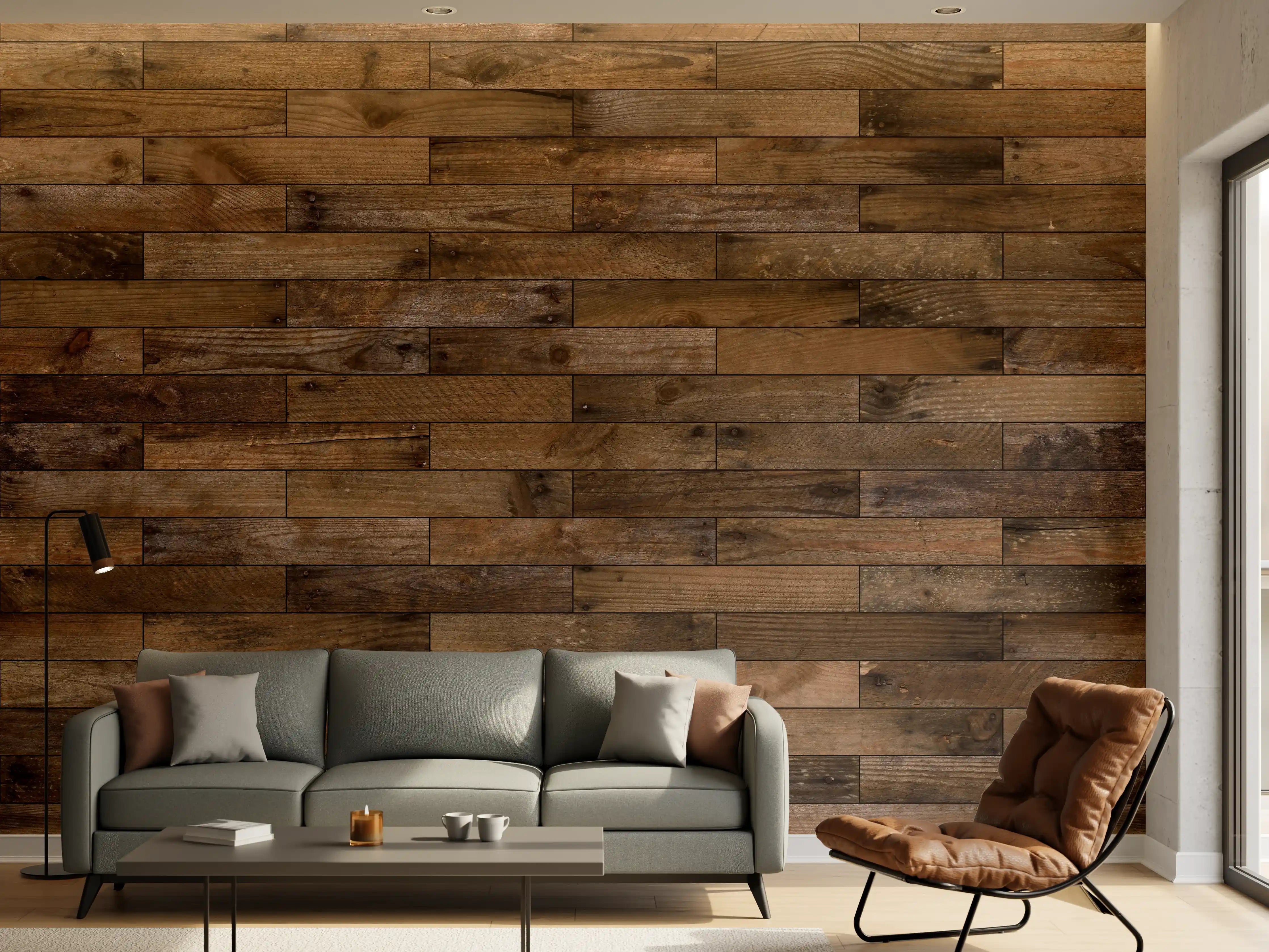 Wandverkleidung Wohnzimmer - Holzwand aus dunklem Holz