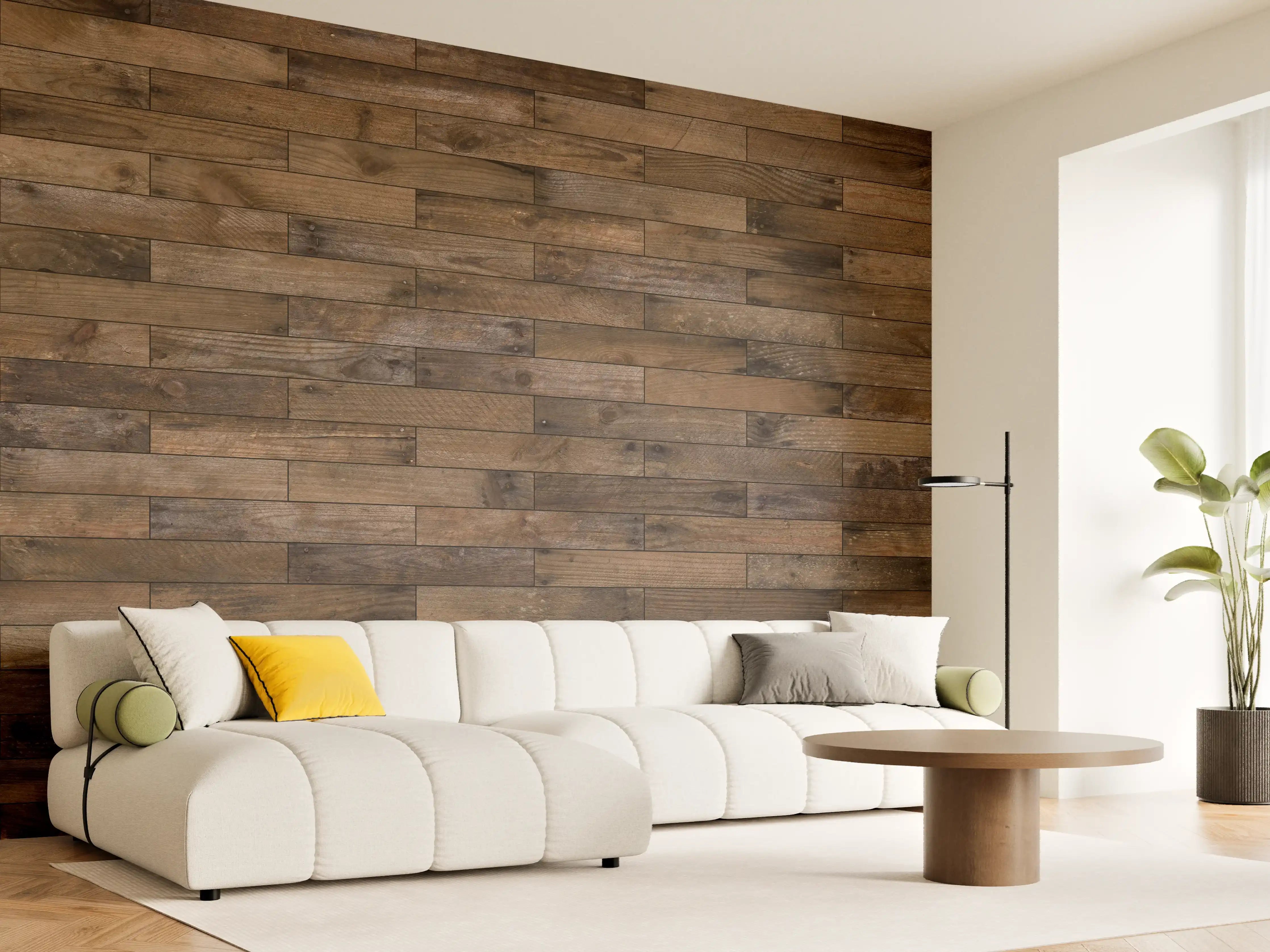 Wandverkleidung Wohnzimmer - Holzwand aus dunklem Holz