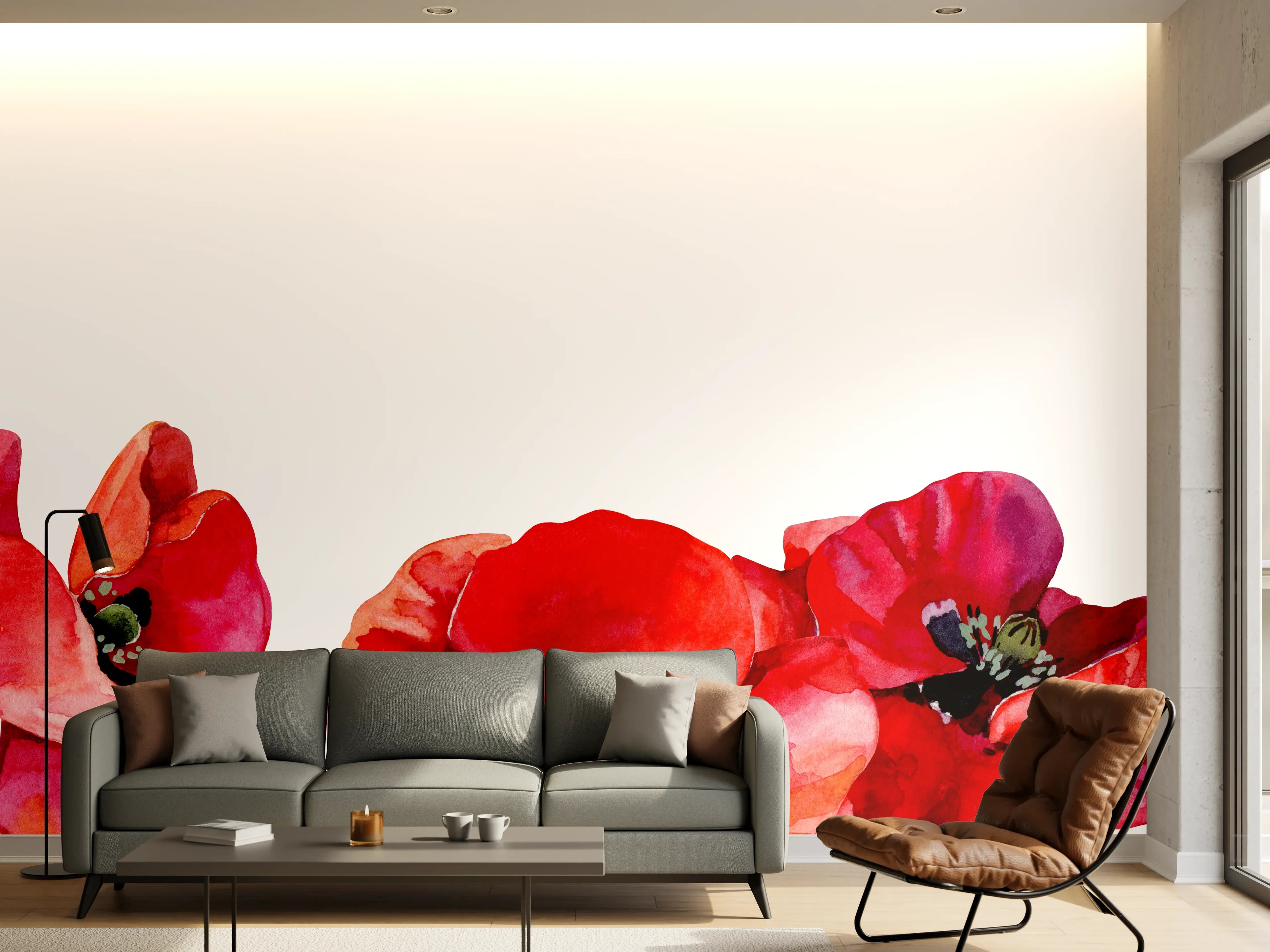 Wandverkleidung Wohnzimmer - Horizontale scharlachroten Mohnblumen