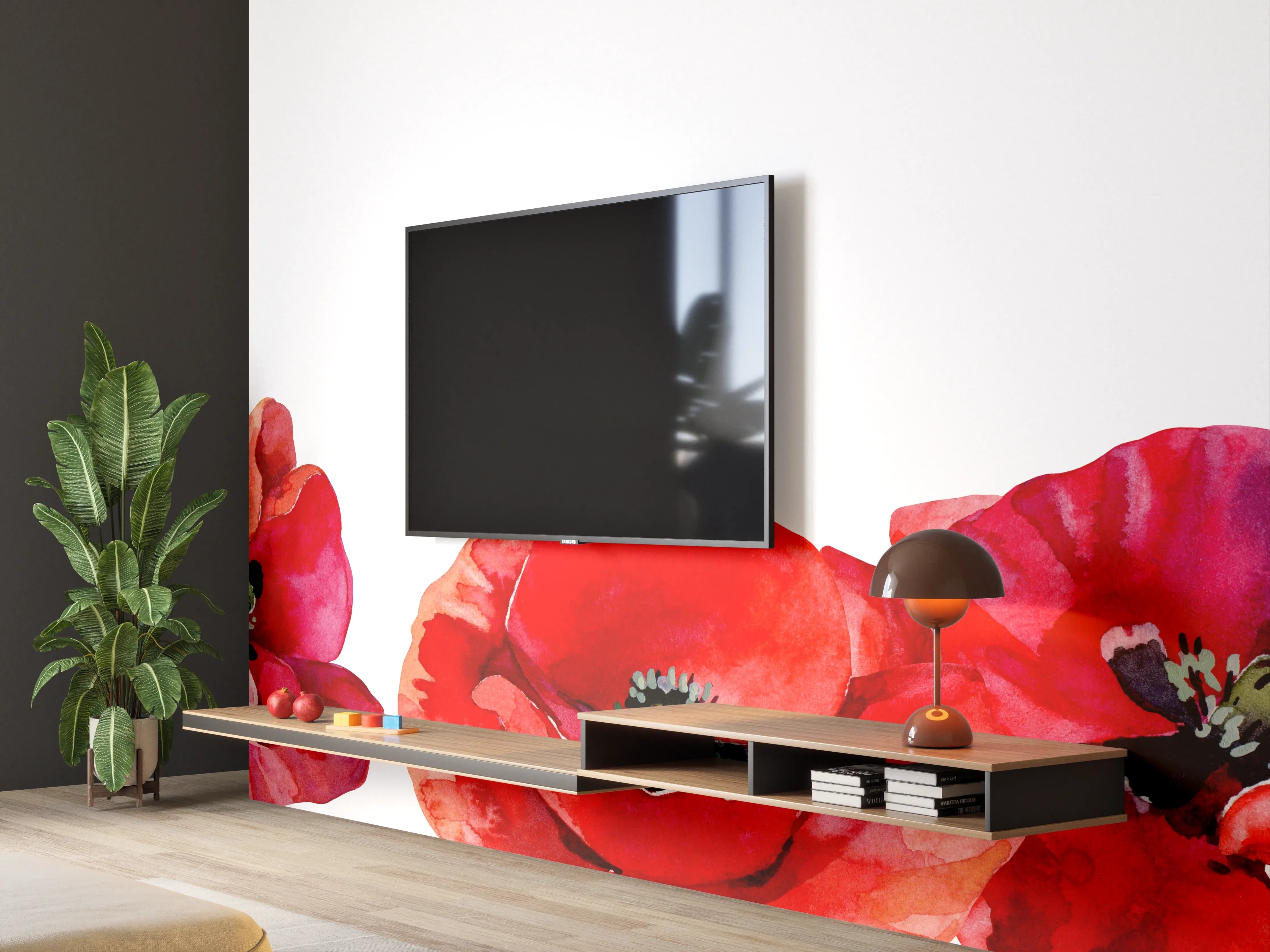 Wandverkleidung Wohnzimmer - Horizontale scharlachroten Mohnblumen