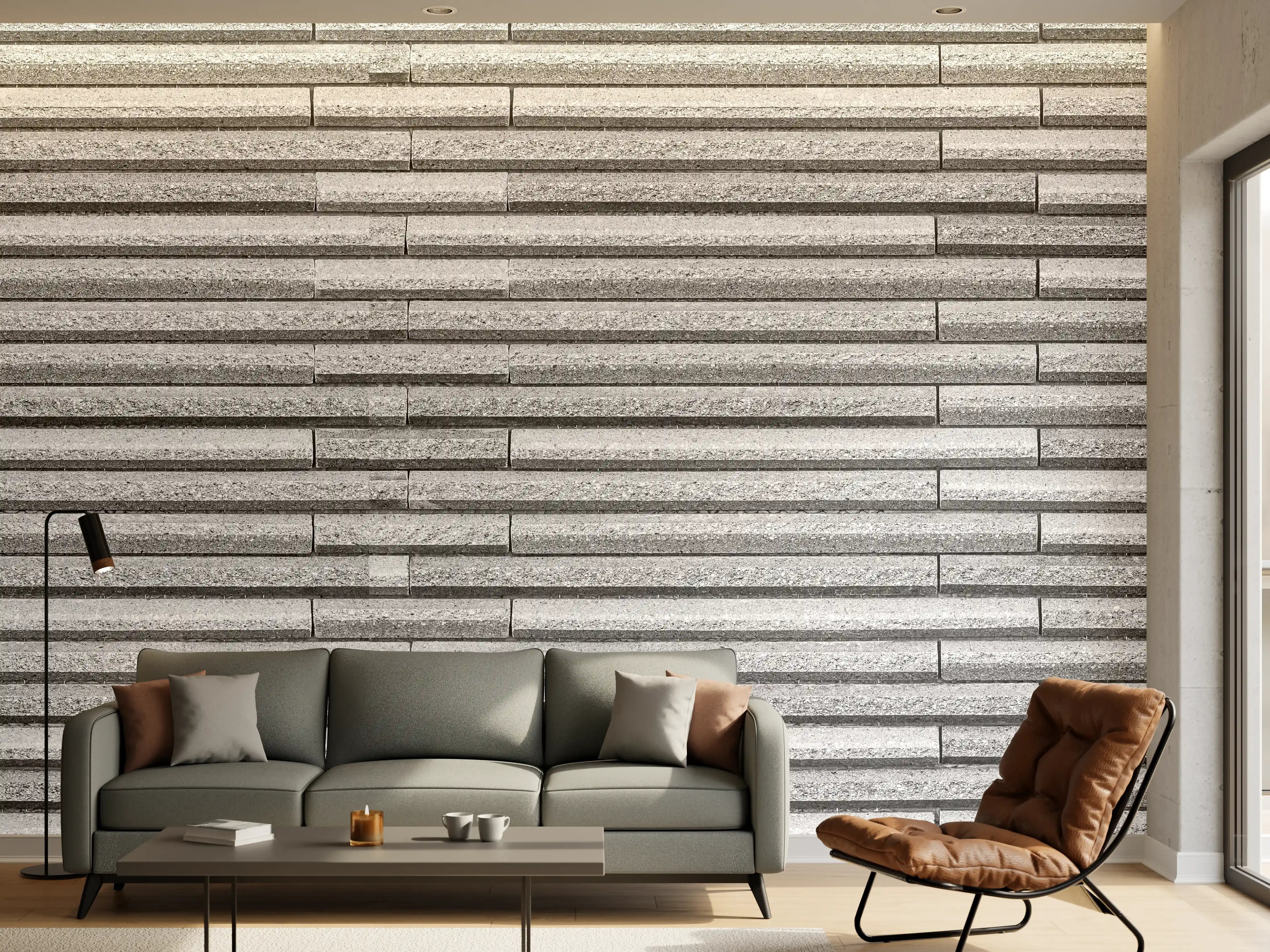 Wandverkleidung Wohnzimmer - Horizontale weiße Steinwand Textur