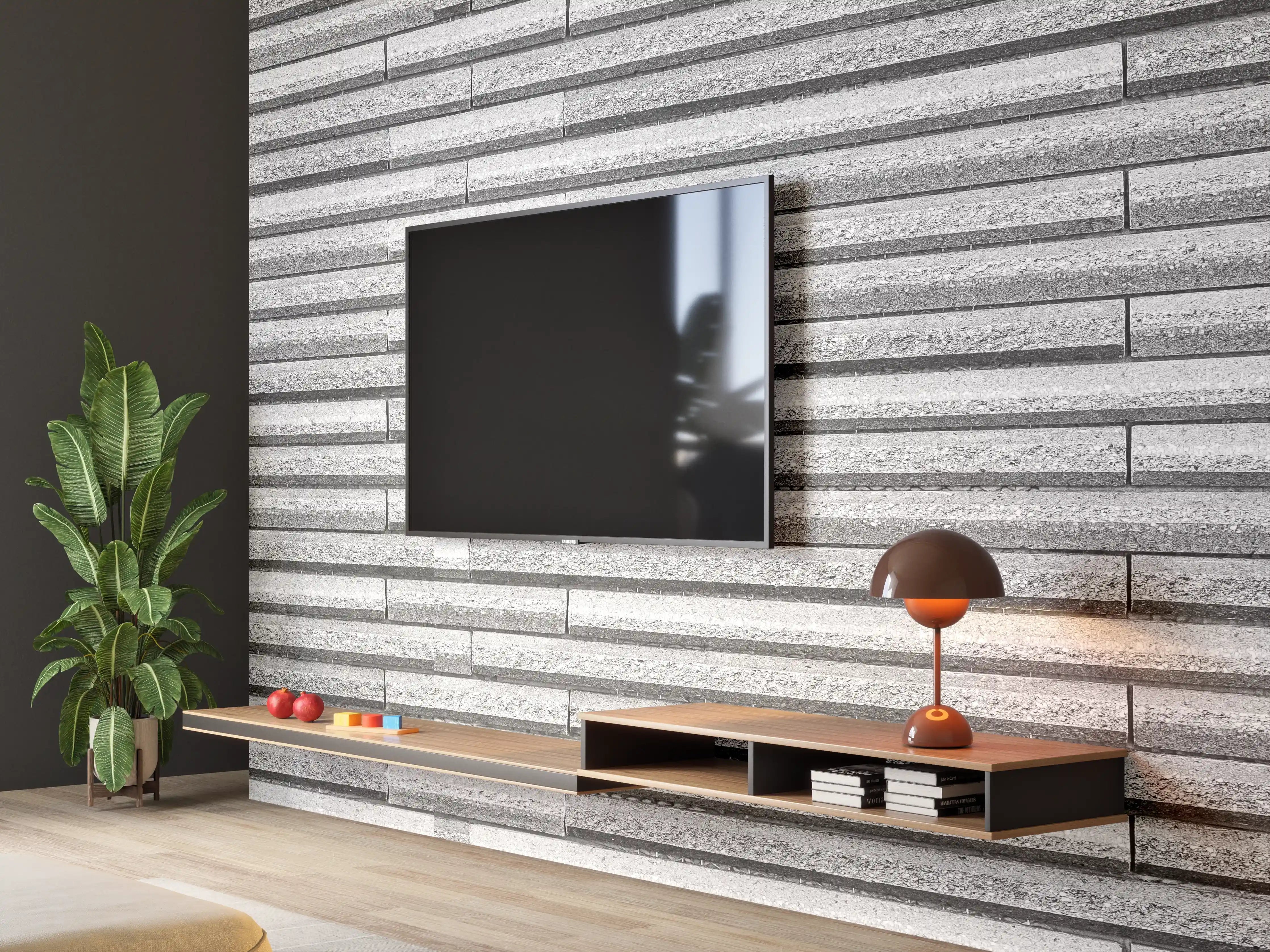 Wandverkleidung Wohnzimmer - Horizontale weiße Steinwand Textur