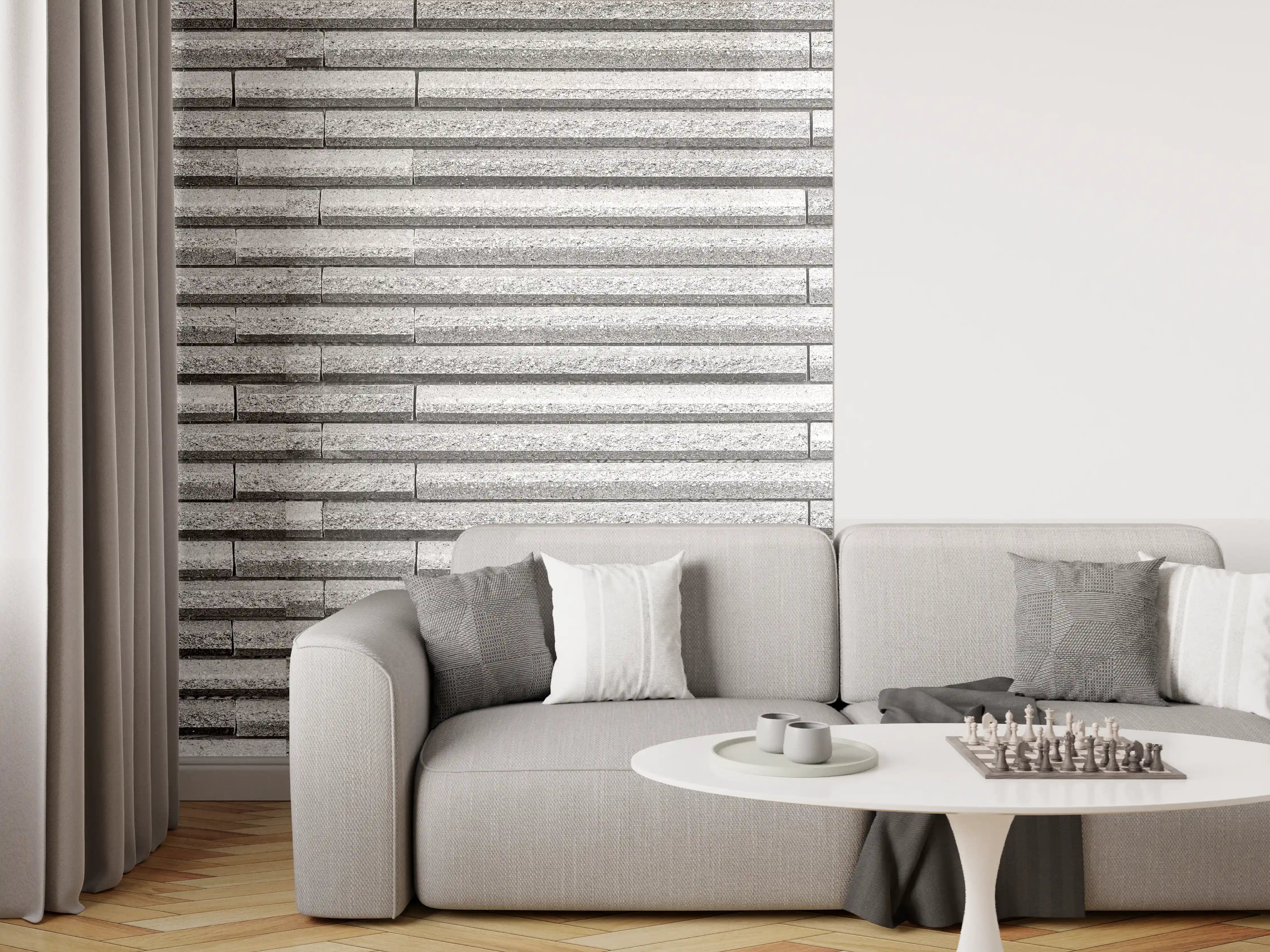 Wandverkleidung Wohnzimmer - Horizontale weiße Steinwand Textur