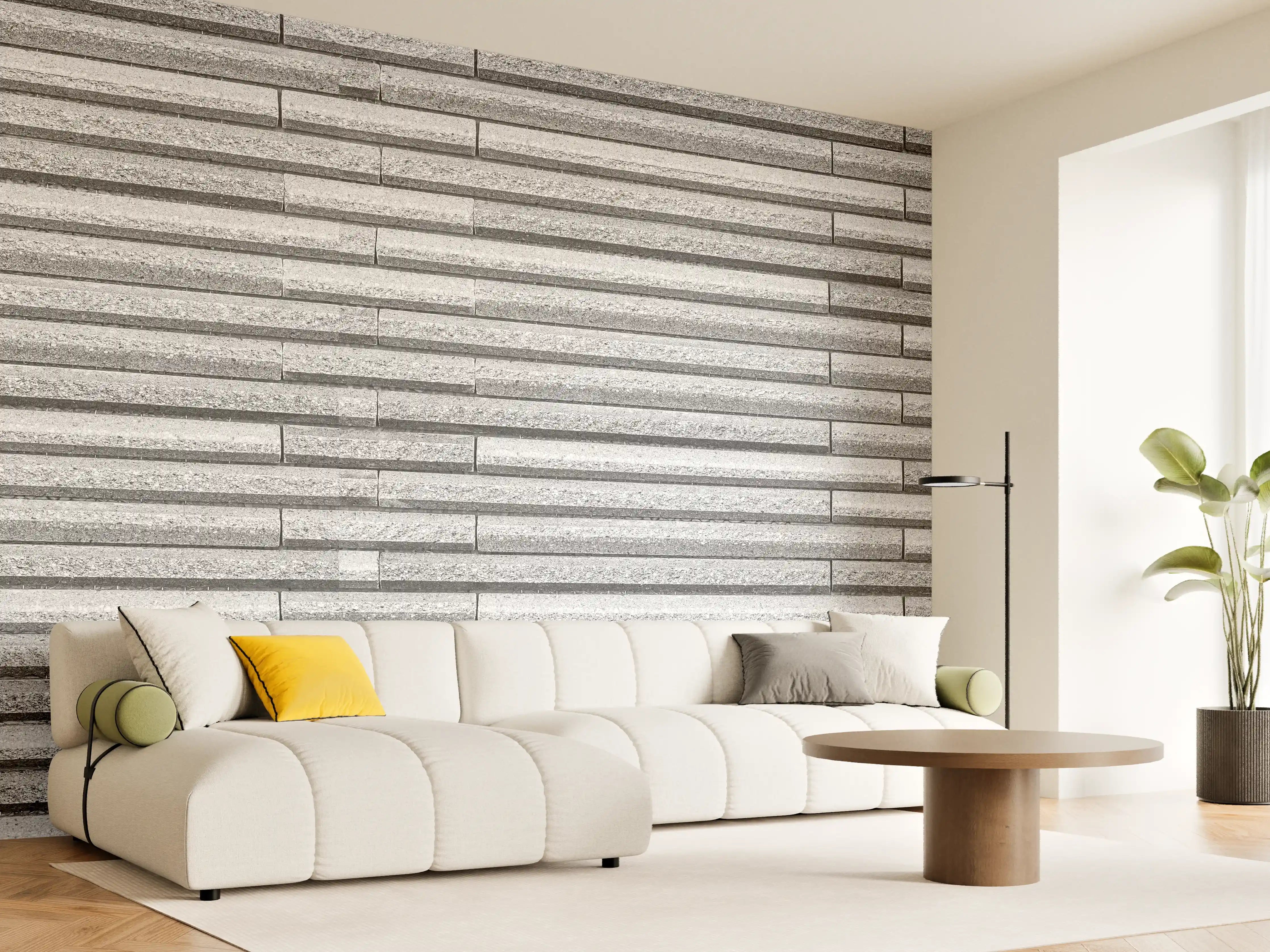 Wandverkleidung Wohnzimmer - Horizontale weiße Steinwand Textur
