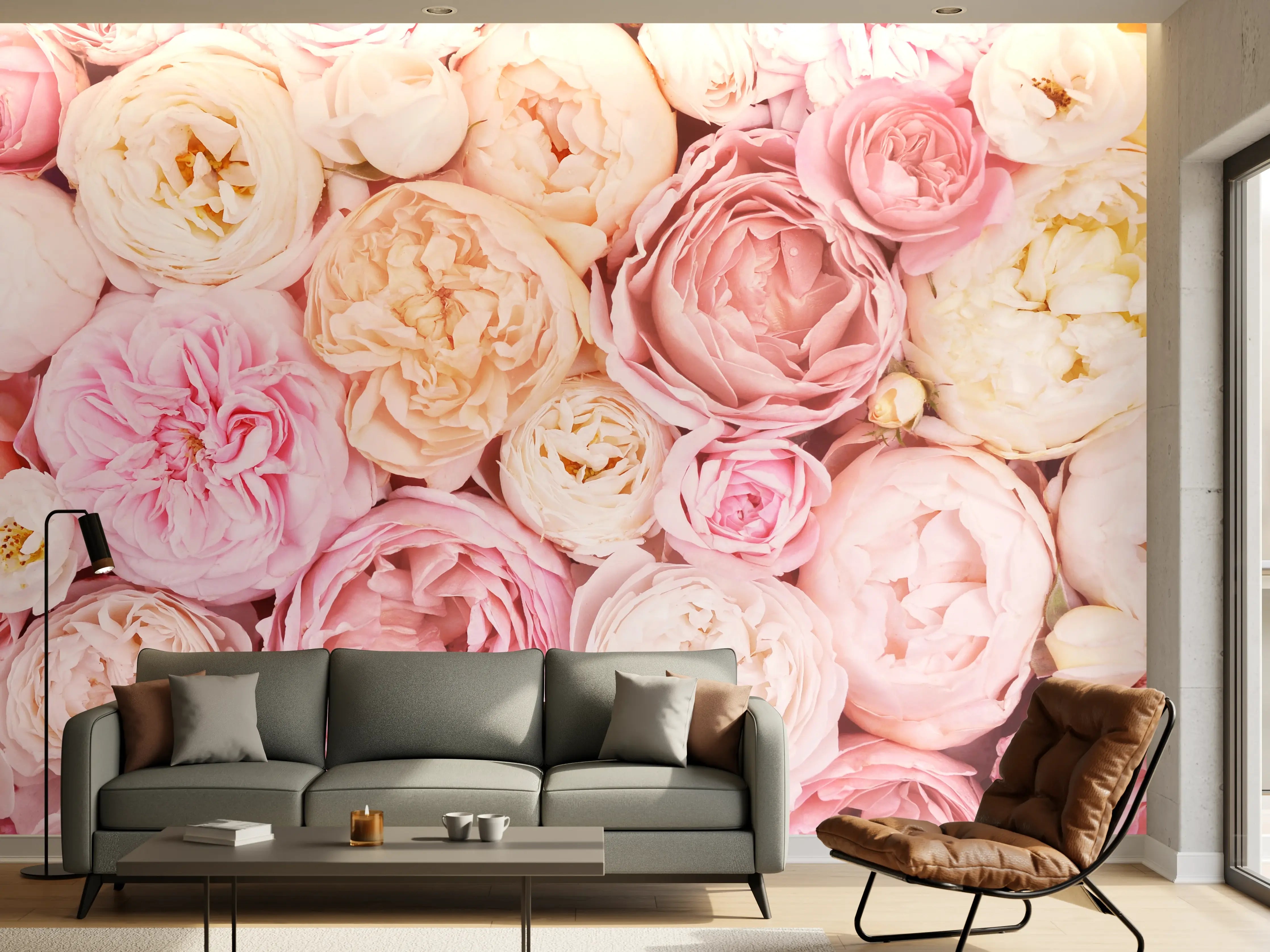 Wandverkleidung Wohnzimmer - Hübsche zarte Blumenpracht in Pastellfarben