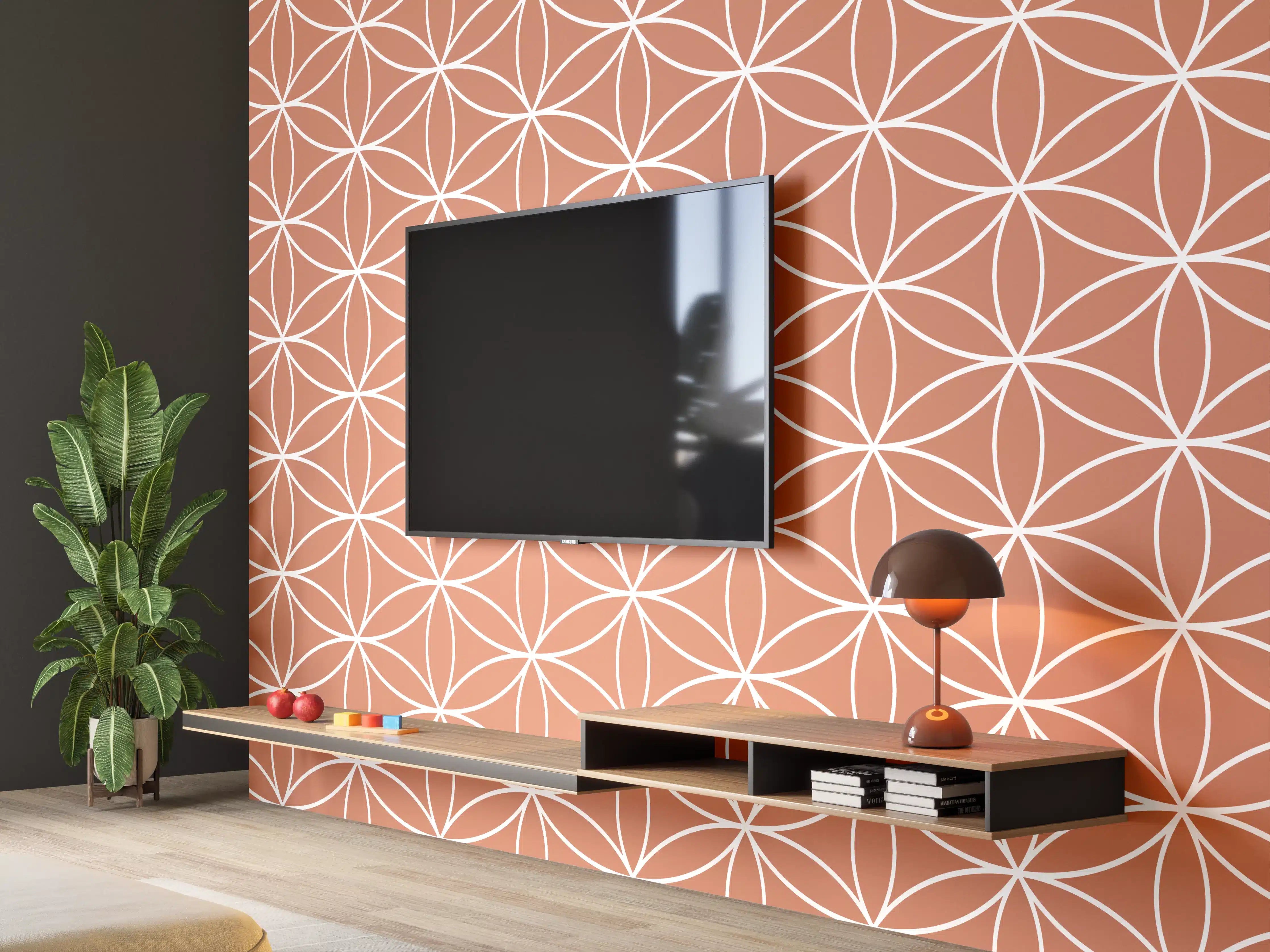 Wandverkleidung Wohnzimmer - Hübsches Mustermotiv in warmen Tönen