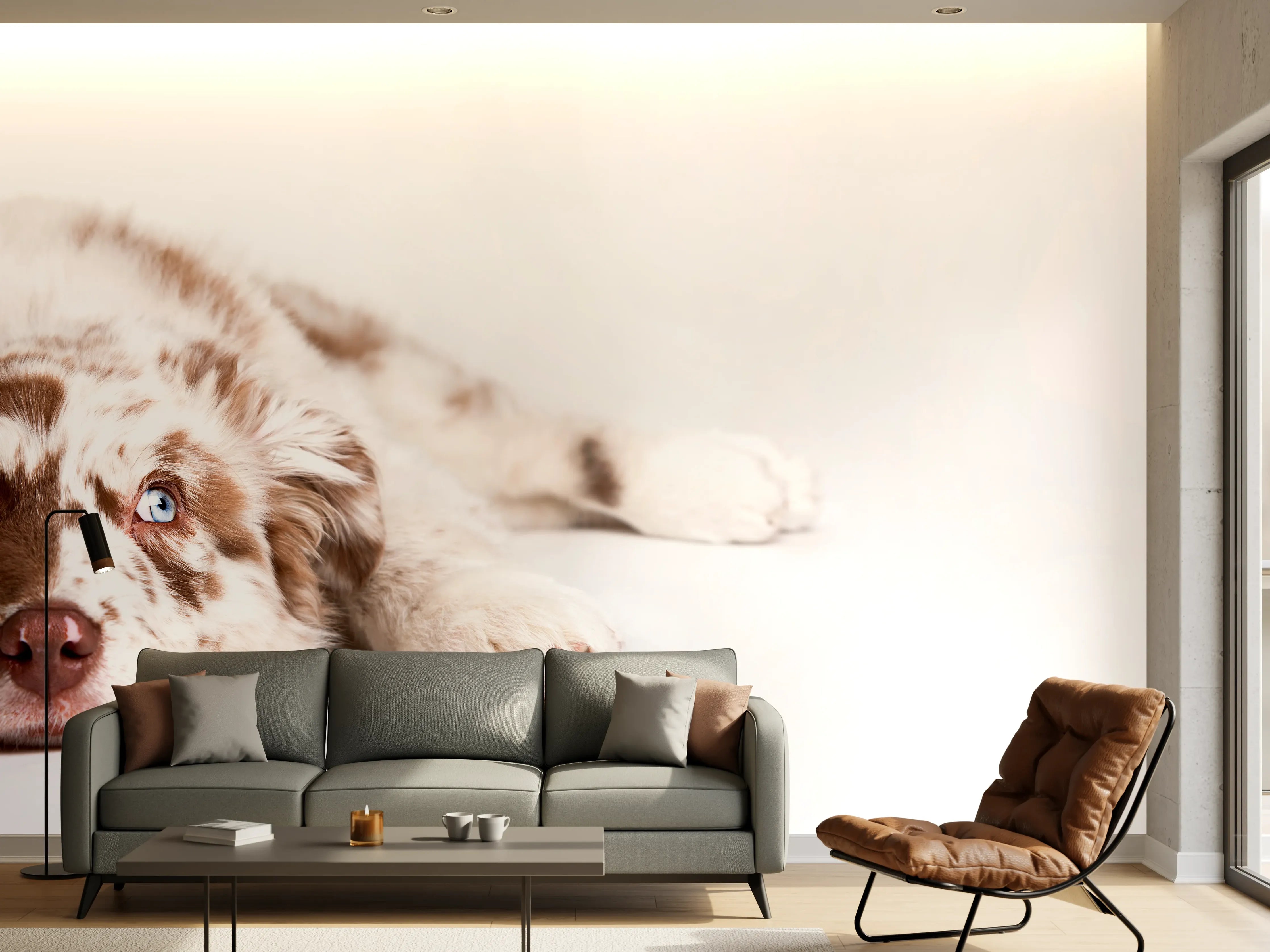 Wandverkleidung Wohnzimmer - Hunde Portrait - Australian Shepherd