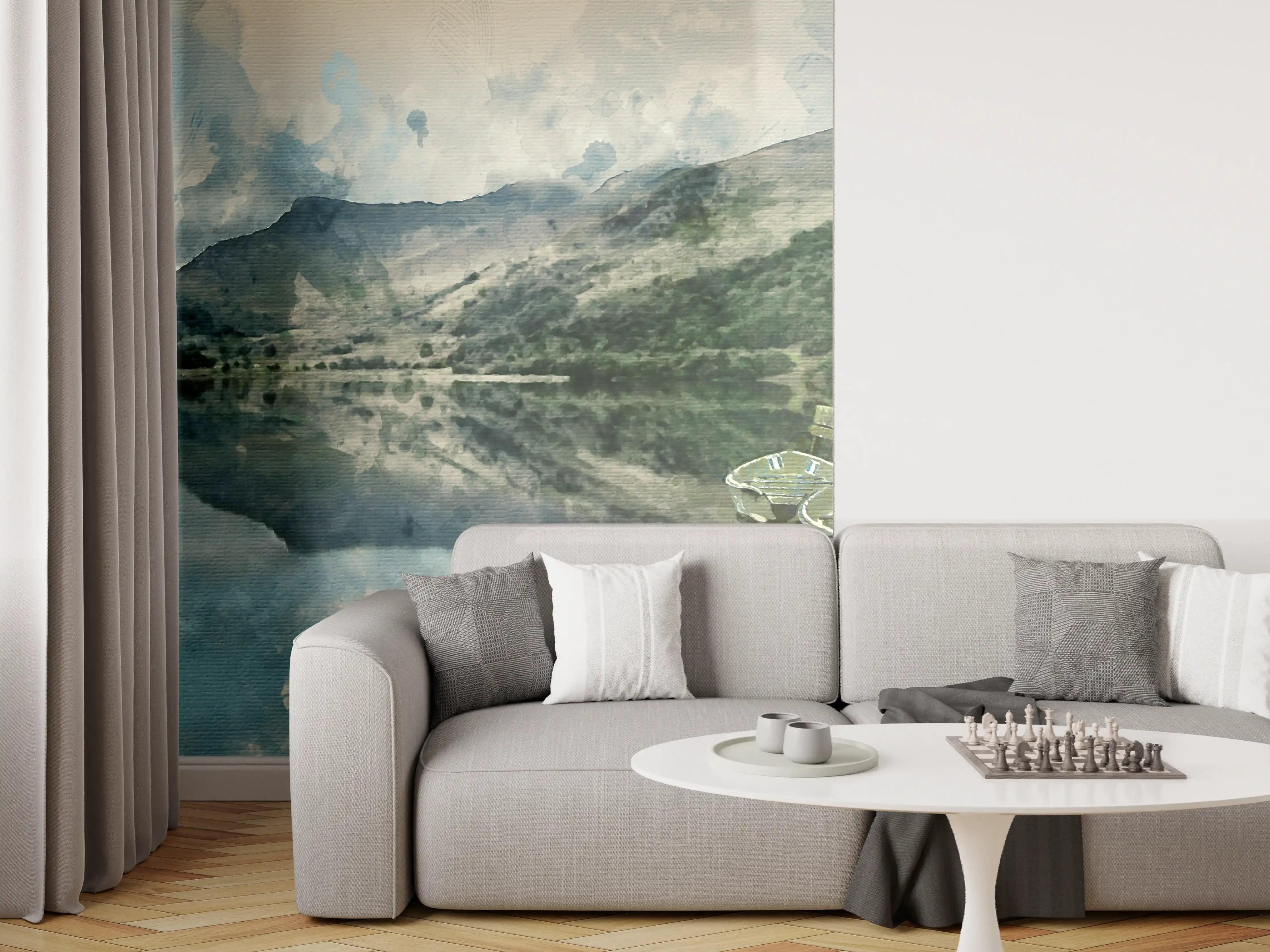 Wandverkleidung Wohnzimmer - Idyllische Badetaucherszene am See