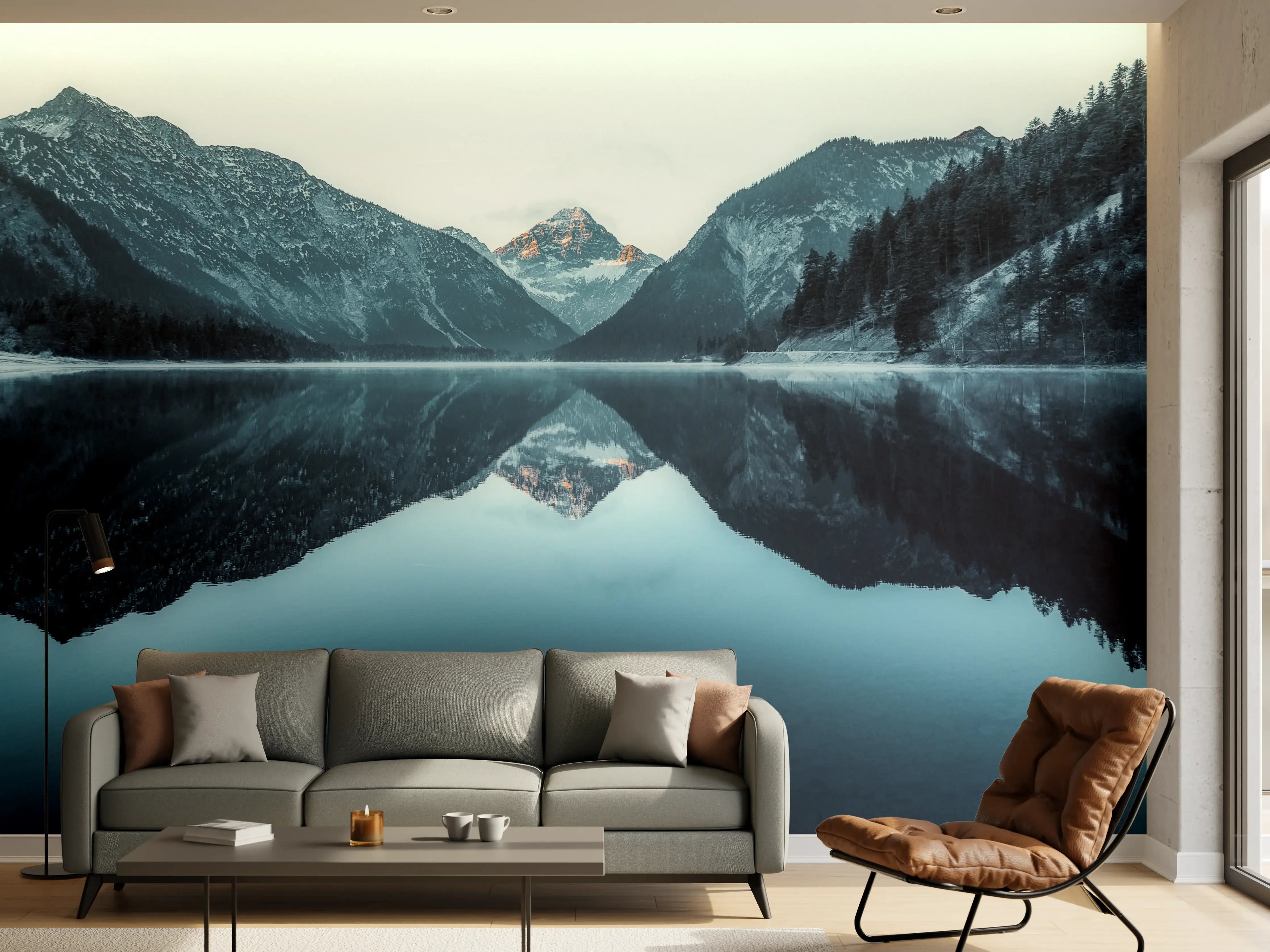 Wandverkleidung Wohnzimmer - Idyllische Bergsee-Landschaft