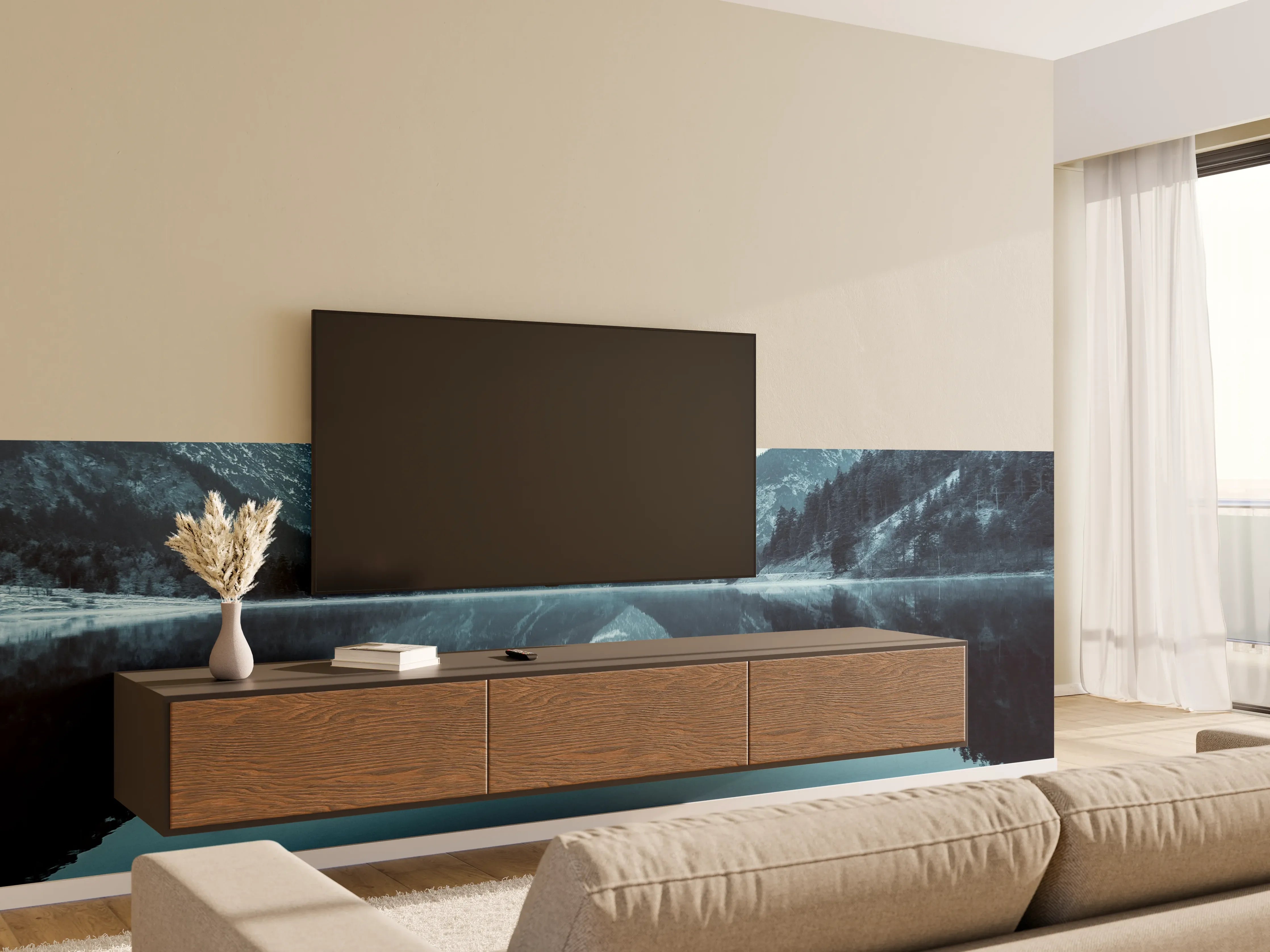 Wandverkleidung Wohnzimmer - Idyllische Bergsee-Landschaft