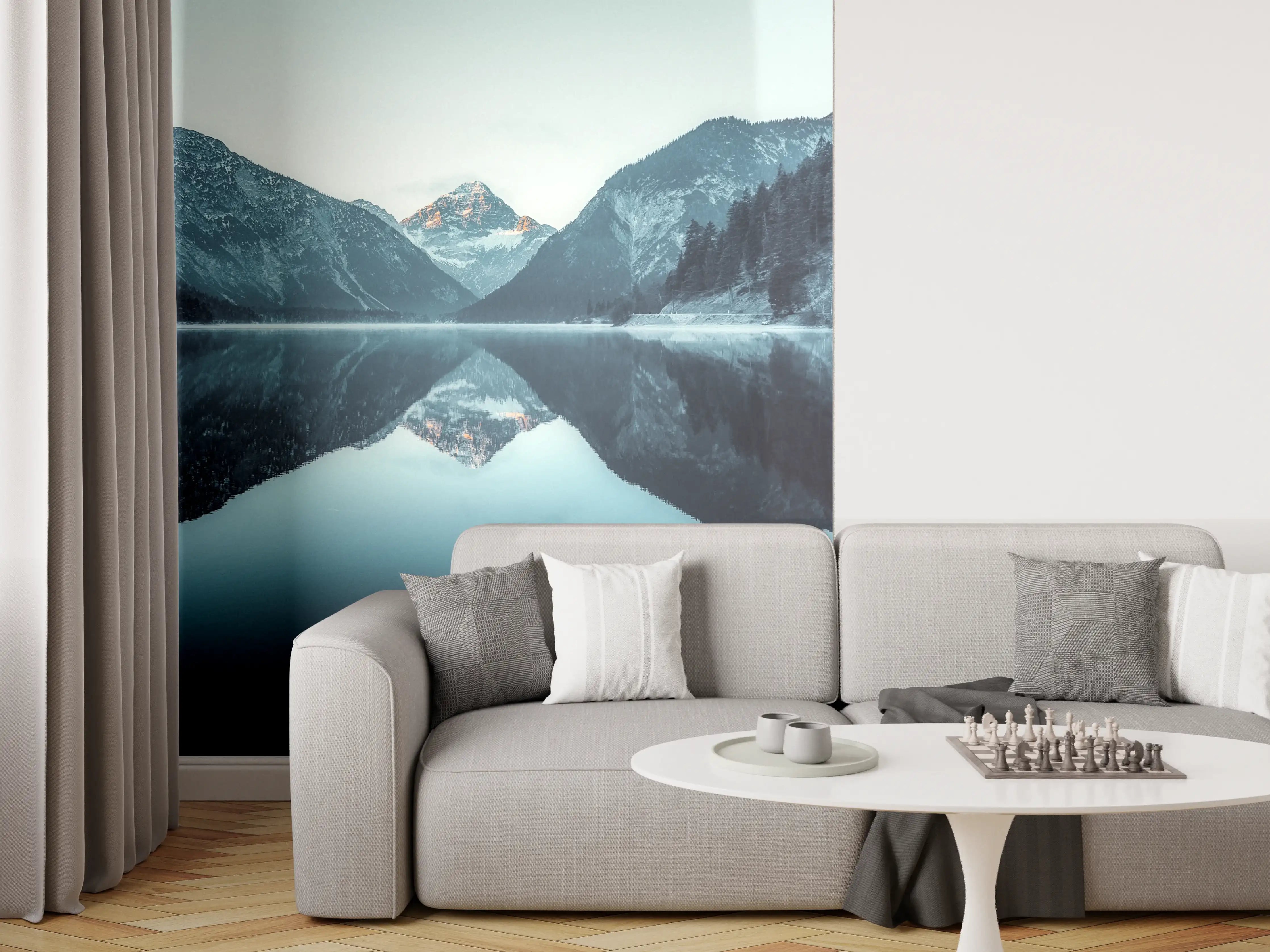 Wandverkleidung Wohnzimmer - Idyllische Bergsee-Landschaft