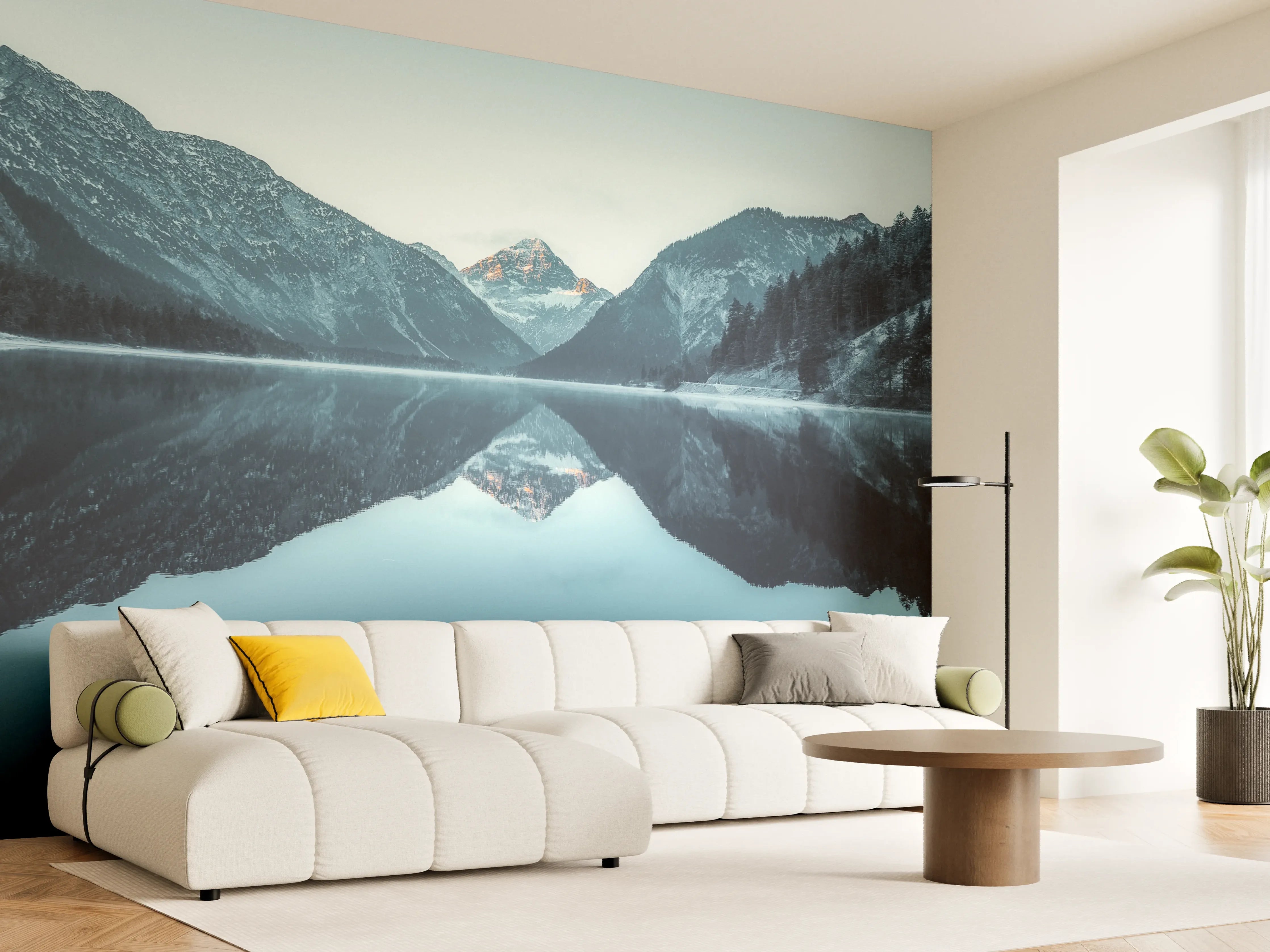Wandverkleidung Wohnzimmer - Idyllische Bergsee-Landschaft