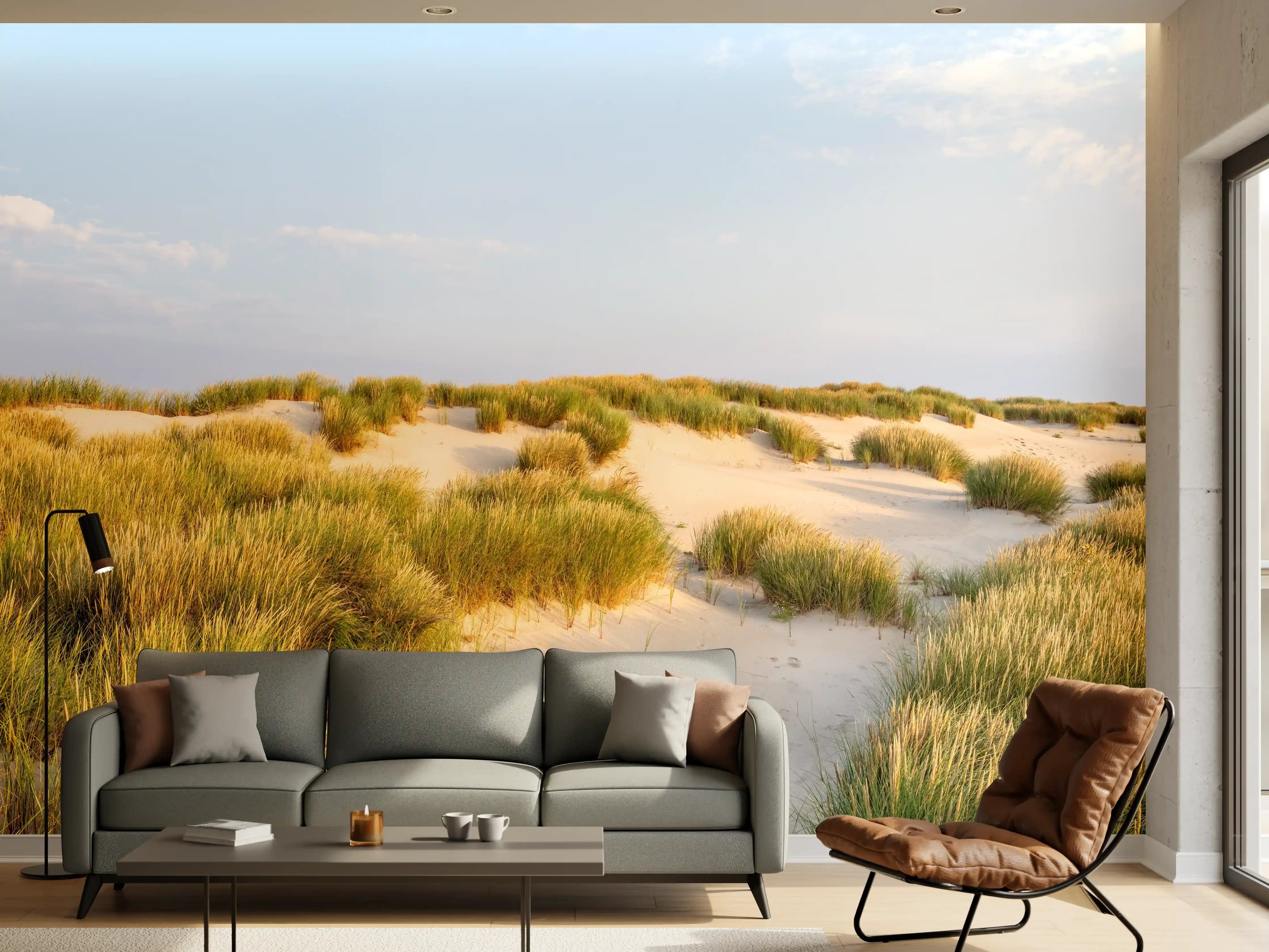 Wandverkleidung Wohnzimmer - Idyllische Dünenlandschaft mit goldenem Gras