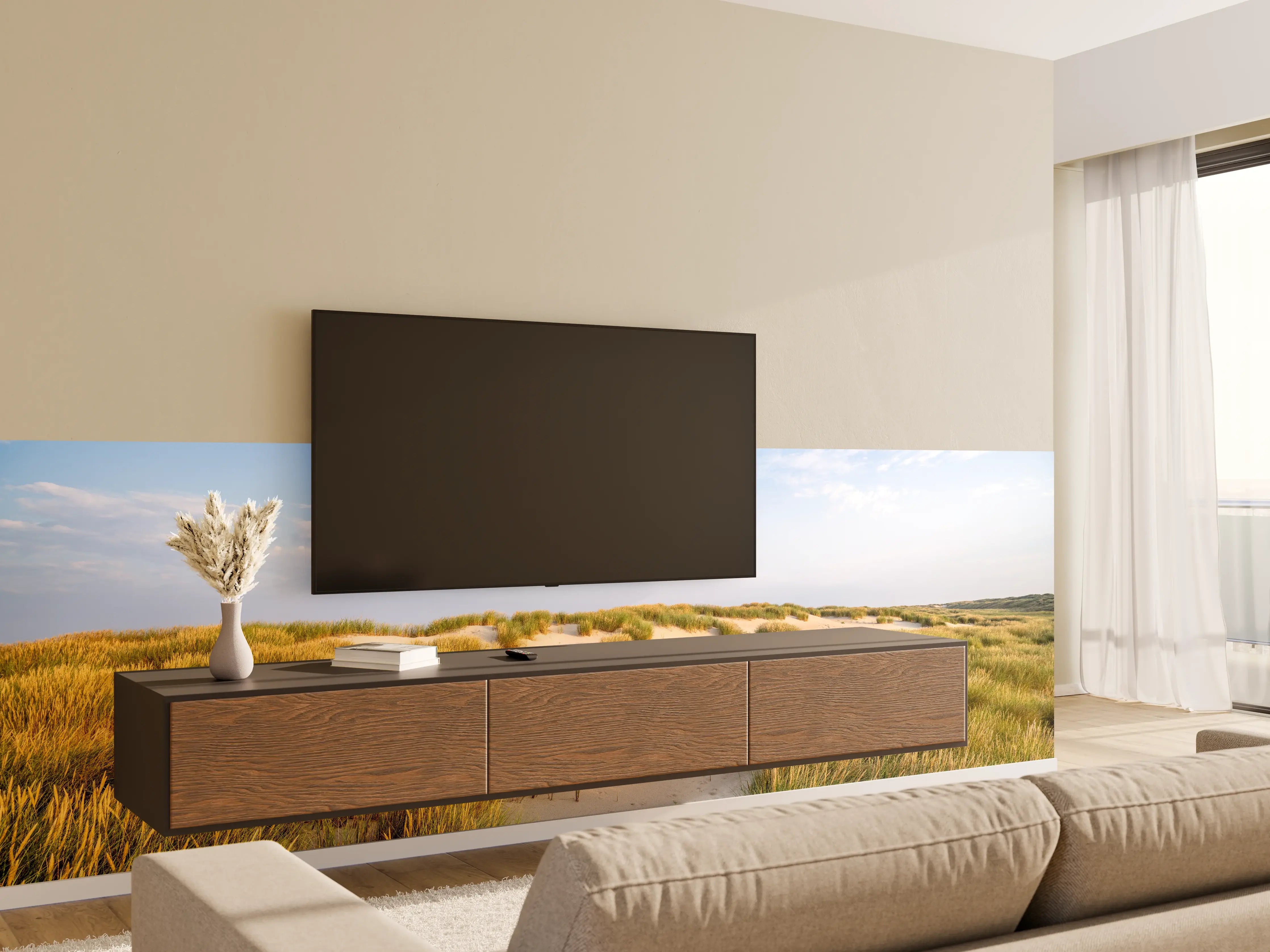Wandverkleidung Wohnzimmer - Idyllische Dünenlandschaft mit goldenem Gras