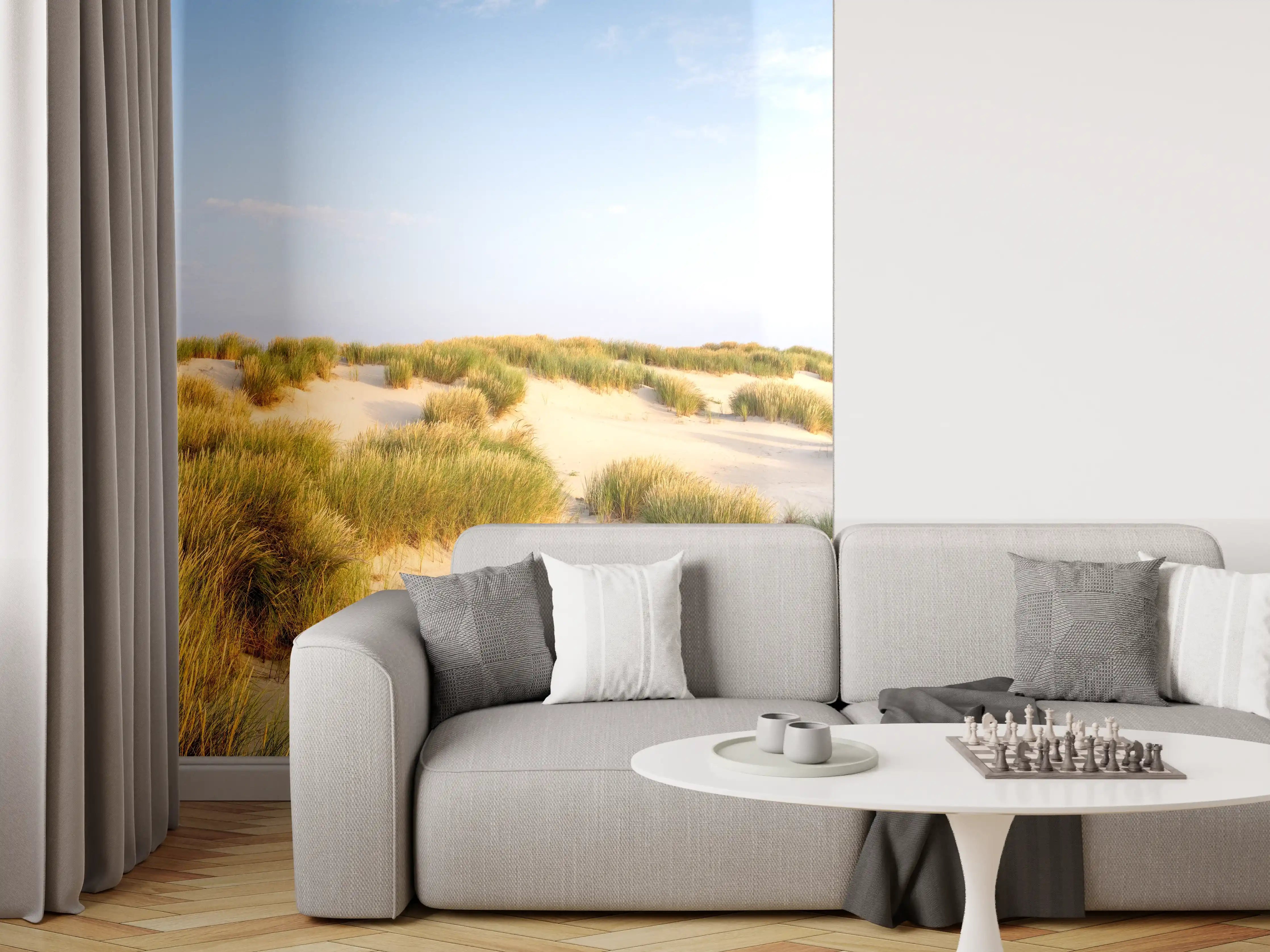 Wandverkleidung Wohnzimmer - Idyllische Dünenlandschaft mit goldenem Gras