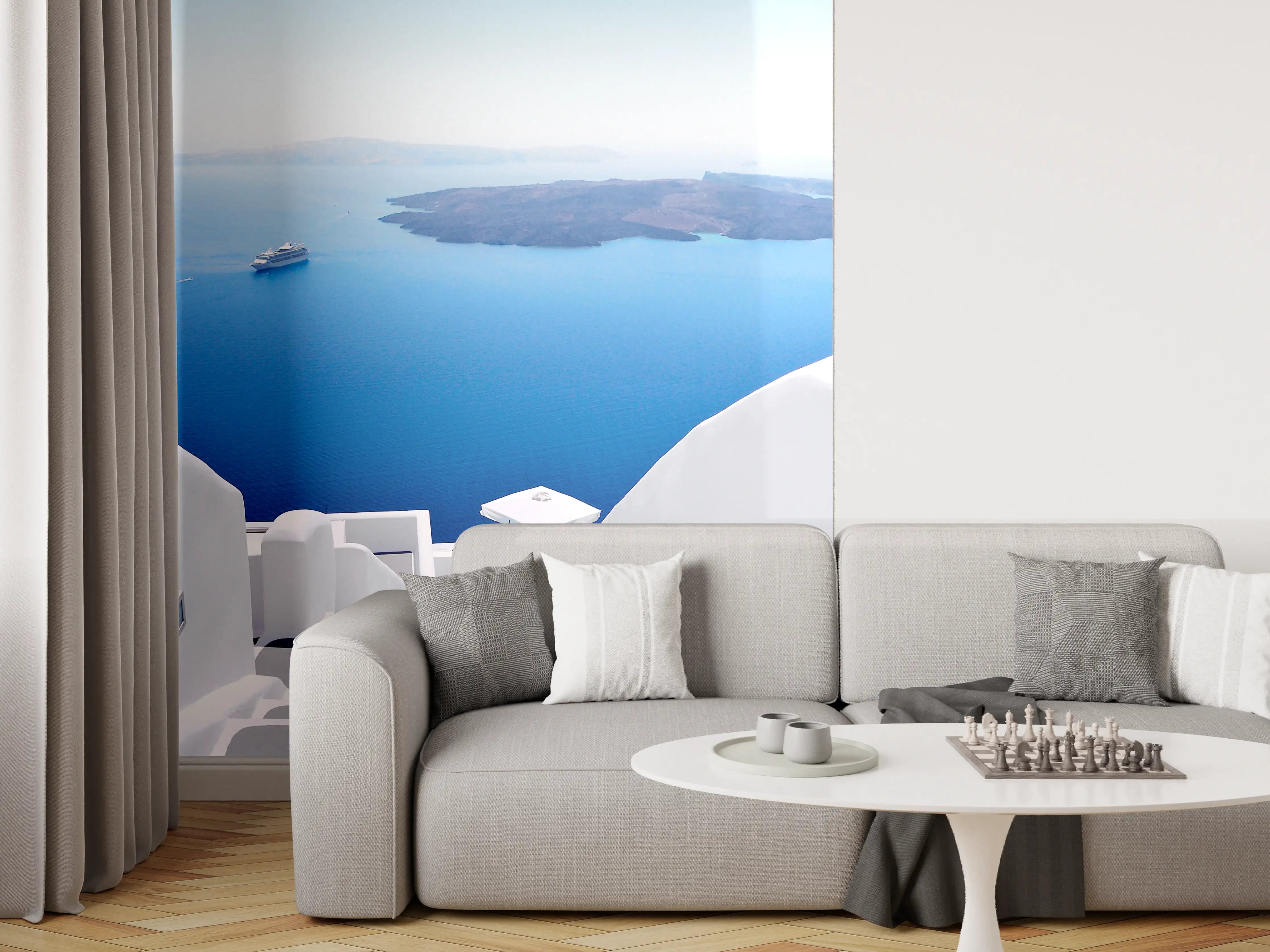 Wandverkleidung Wohnzimmer - Idyllische Küstenhof mit Blick aufs Meer