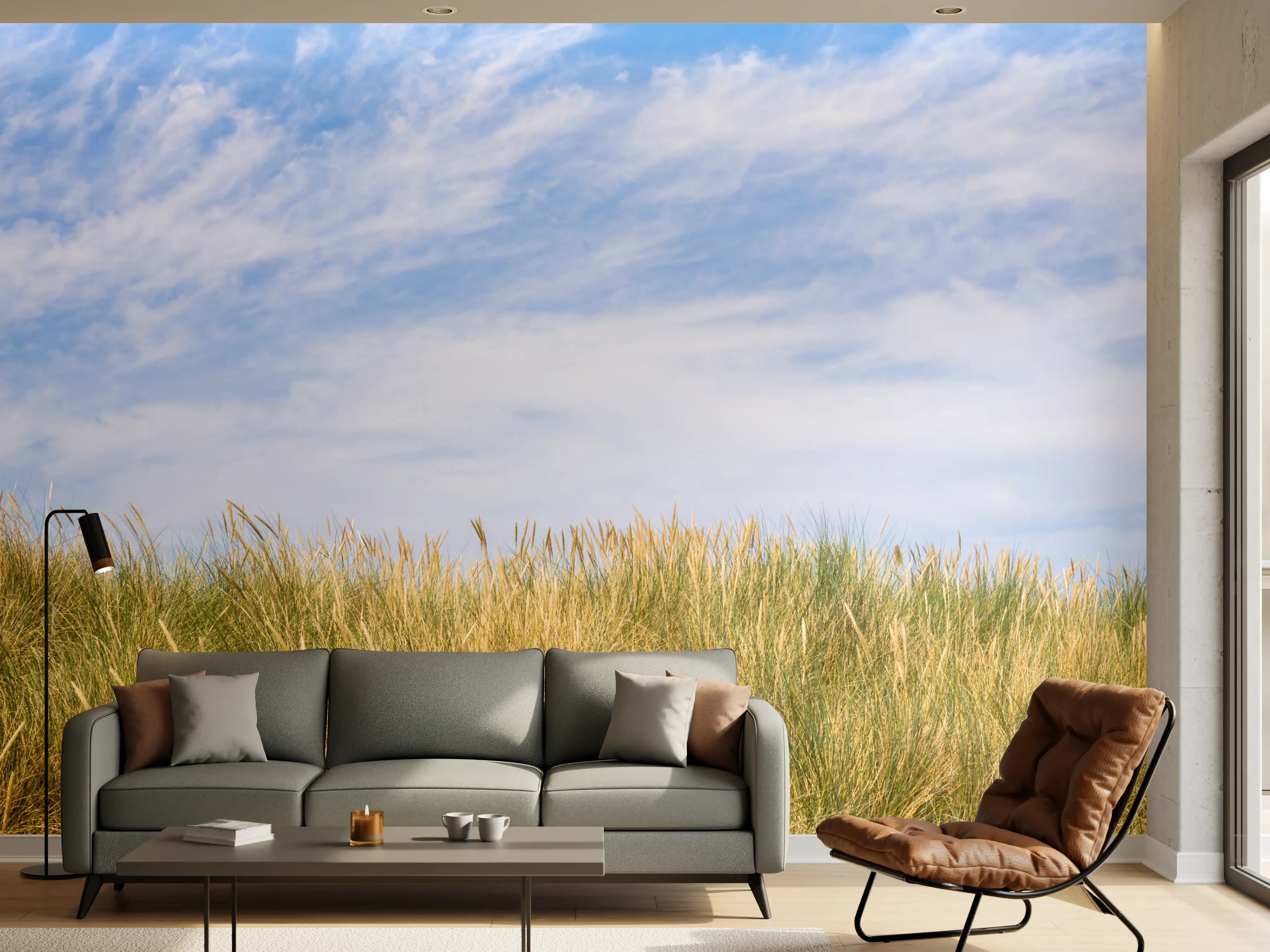 Wandverkleidung Wohnzimmer - Idyllische Küstenlandschaft mit Himmel