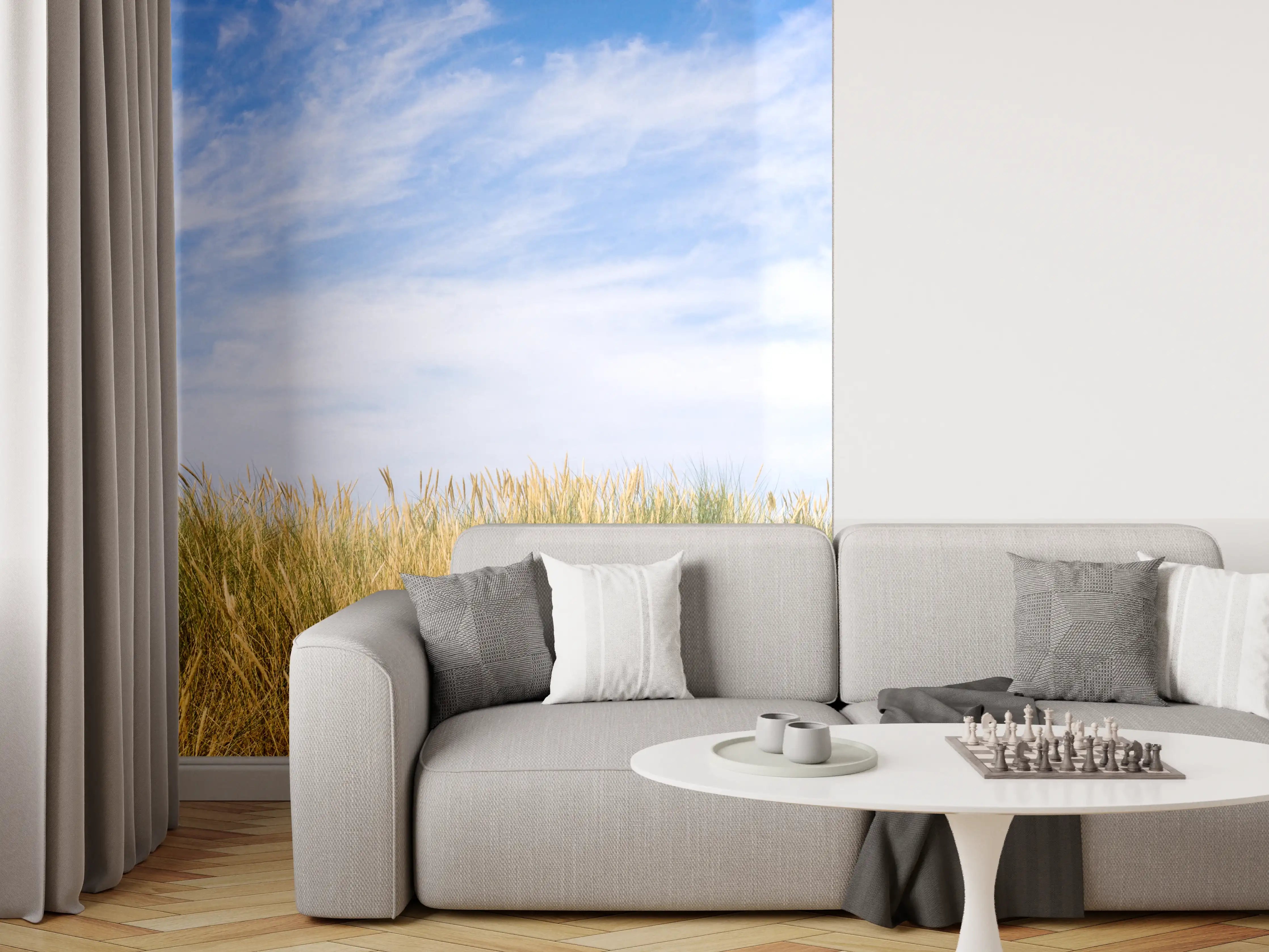 Wandverkleidung Wohnzimmer - Idyllische Küstenlandschaft mit Himmel