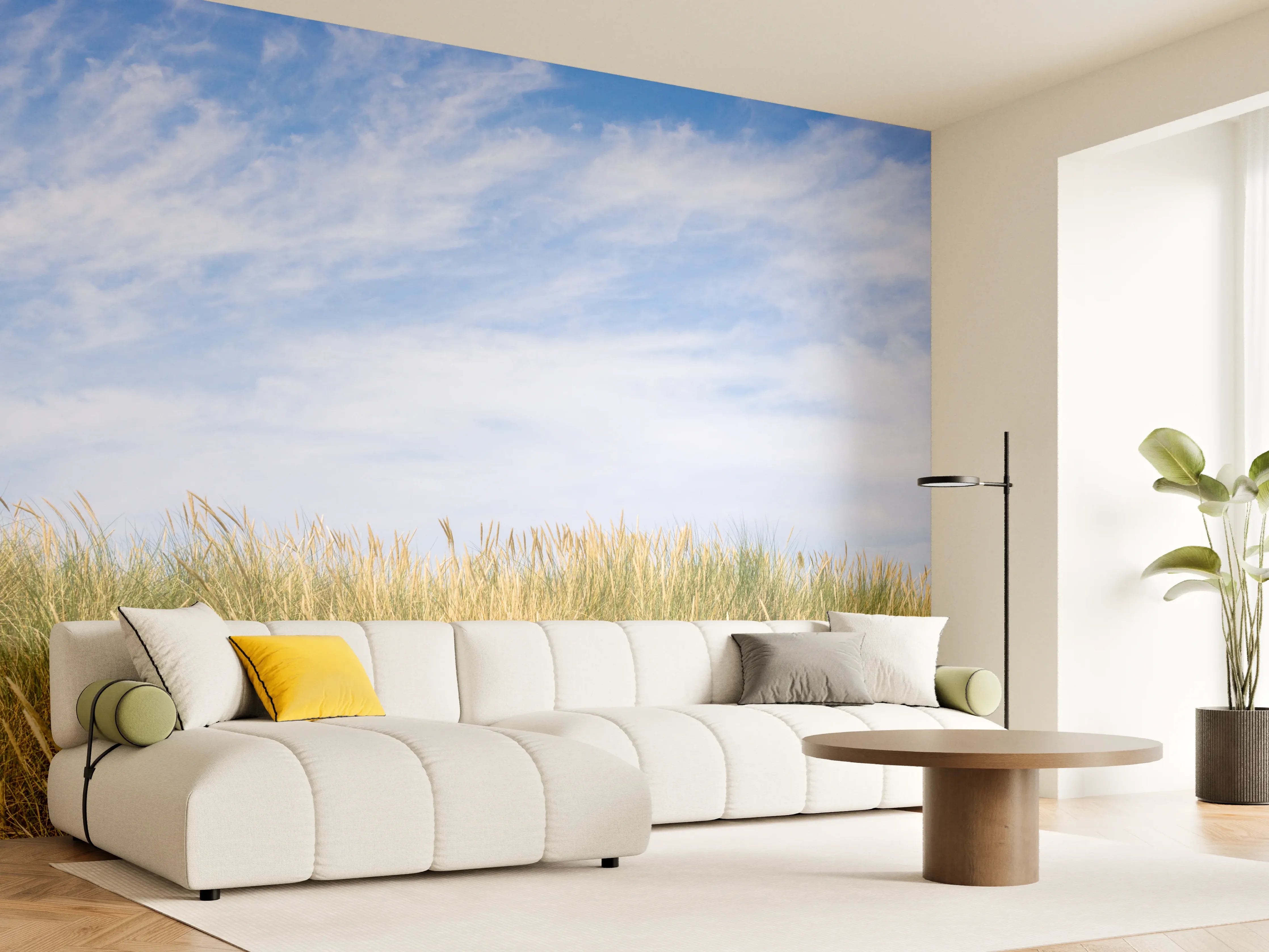 Wandverkleidung Wohnzimmer - Idyllische Küstenlandschaft mit Himmel