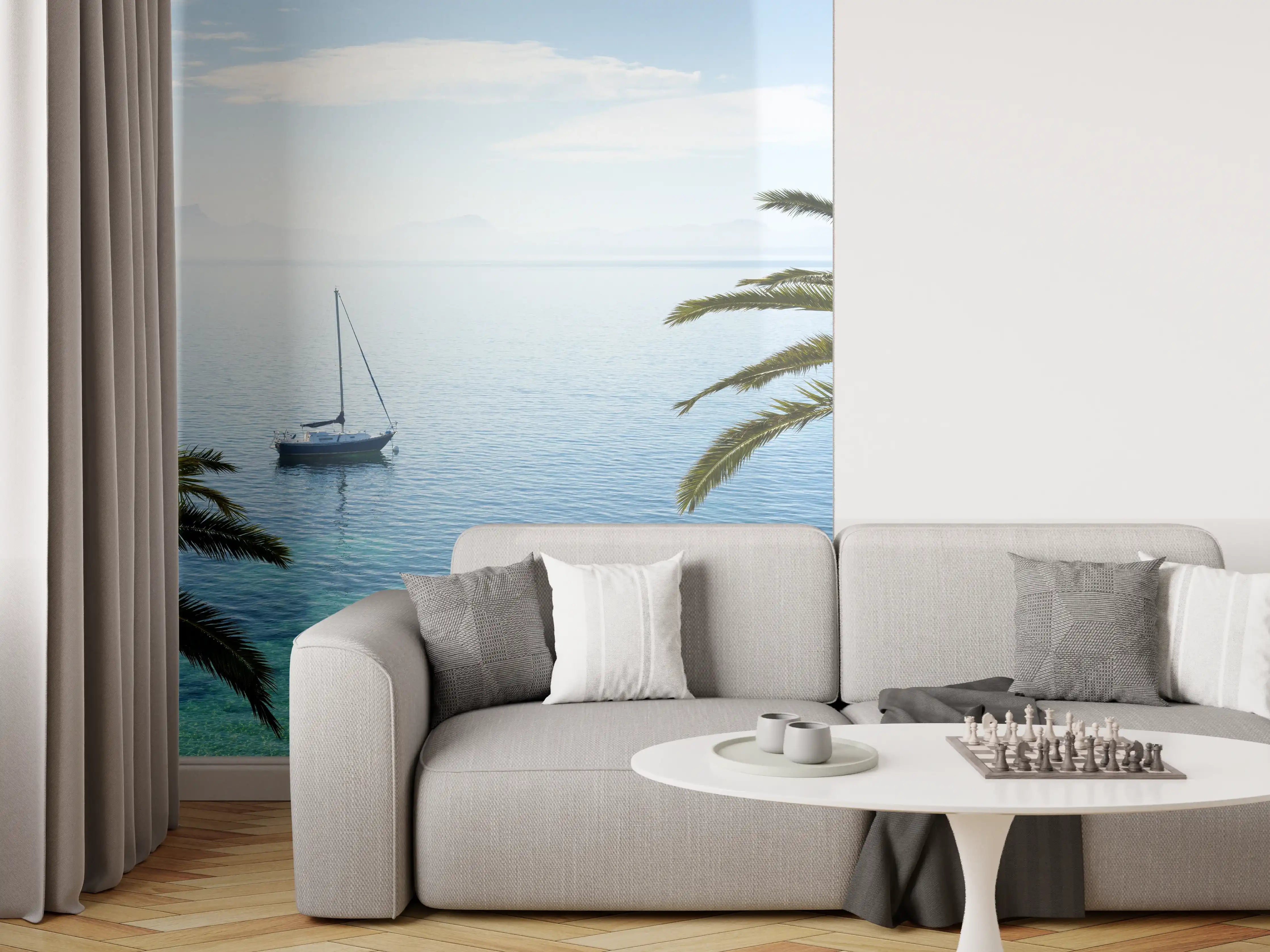 Wandverkleidung Wohnzimmer - Idyllische Segelboot-Bucht im tropischen Paradies