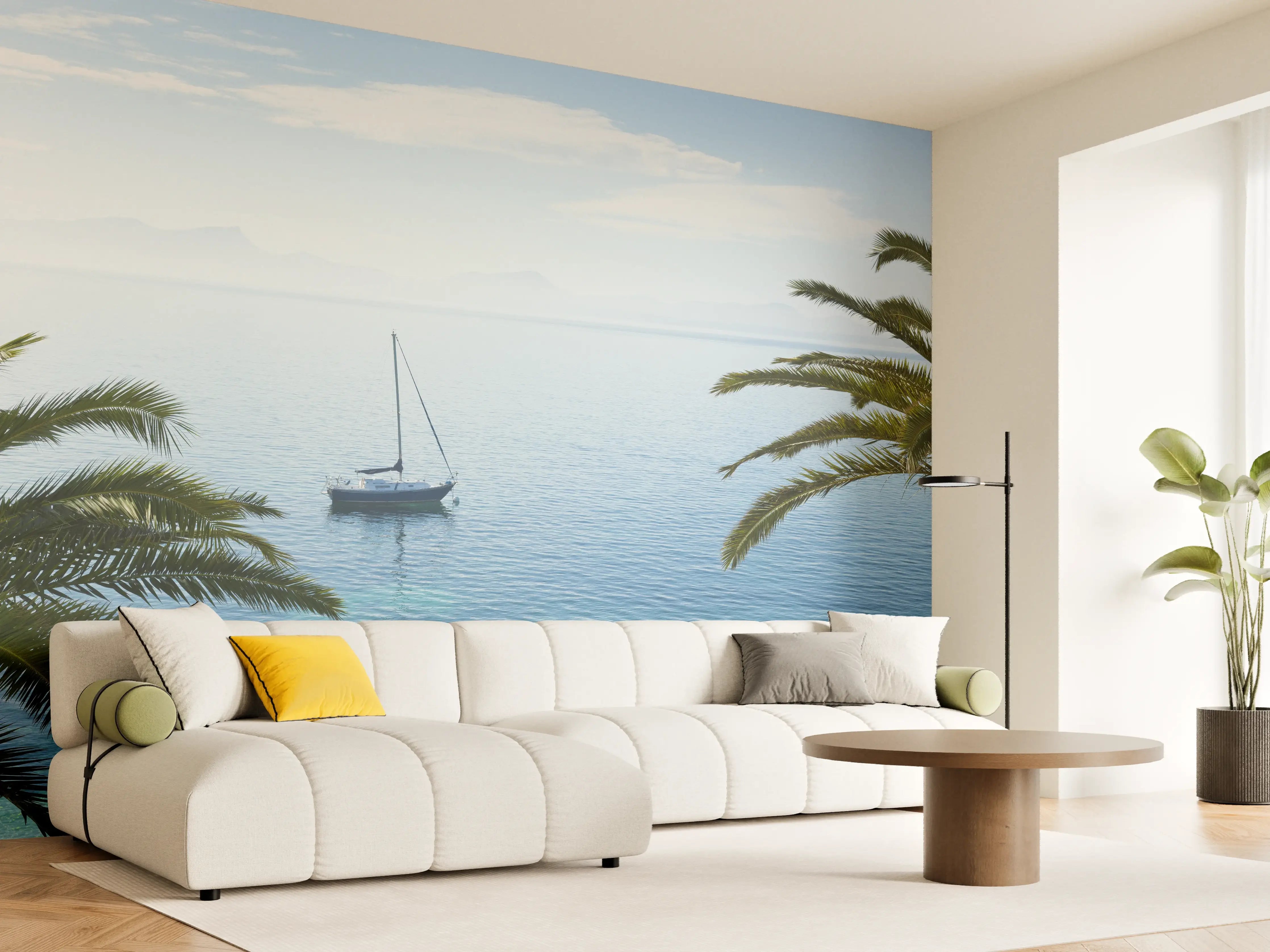Wandverkleidung Wohnzimmer - Idyllische Segelboot-Bucht im tropischen Paradies