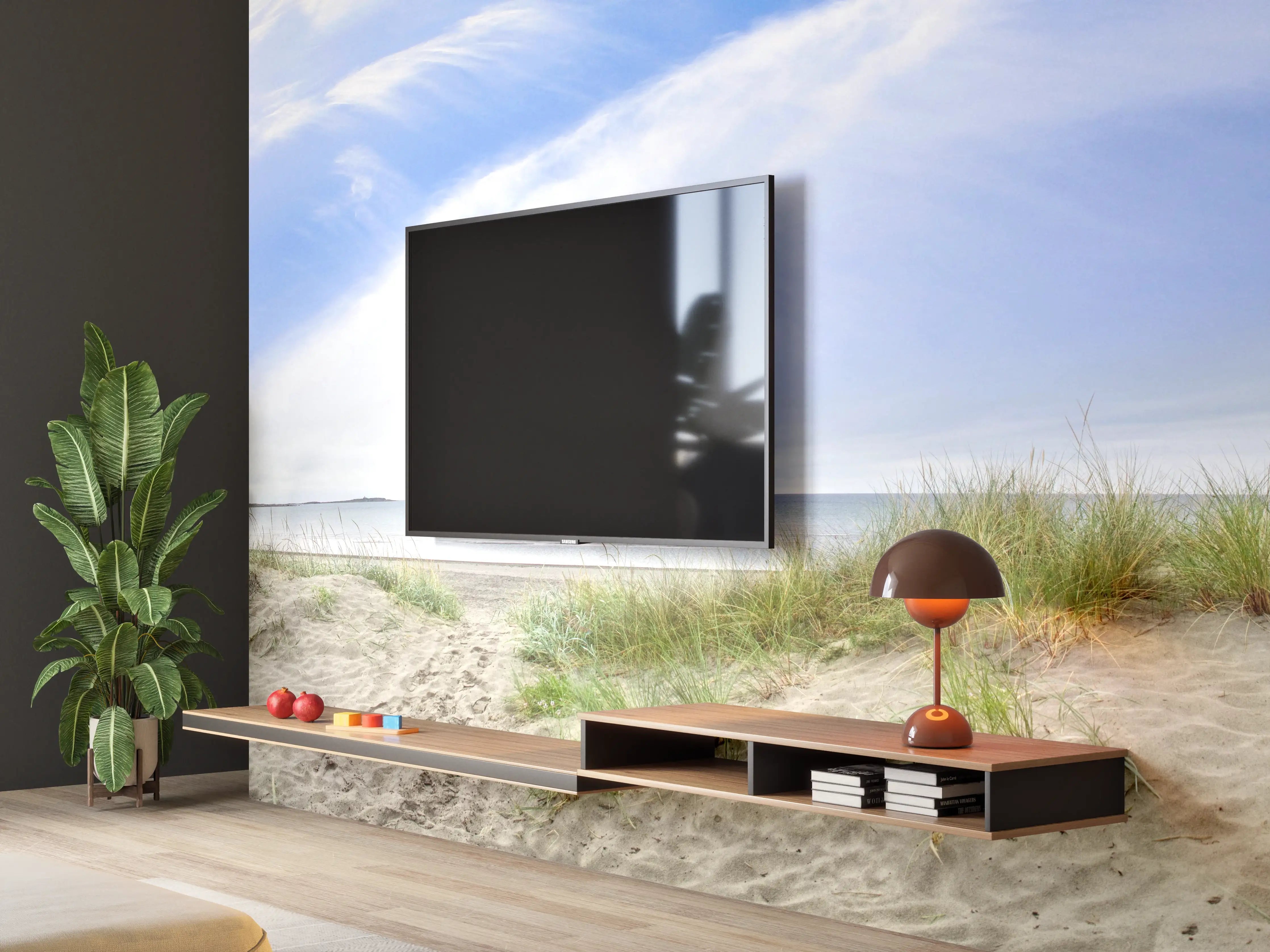 Wandverkleidung Wohnzimmer - Idyllische Strandlandschaft mit Himmel und Meer