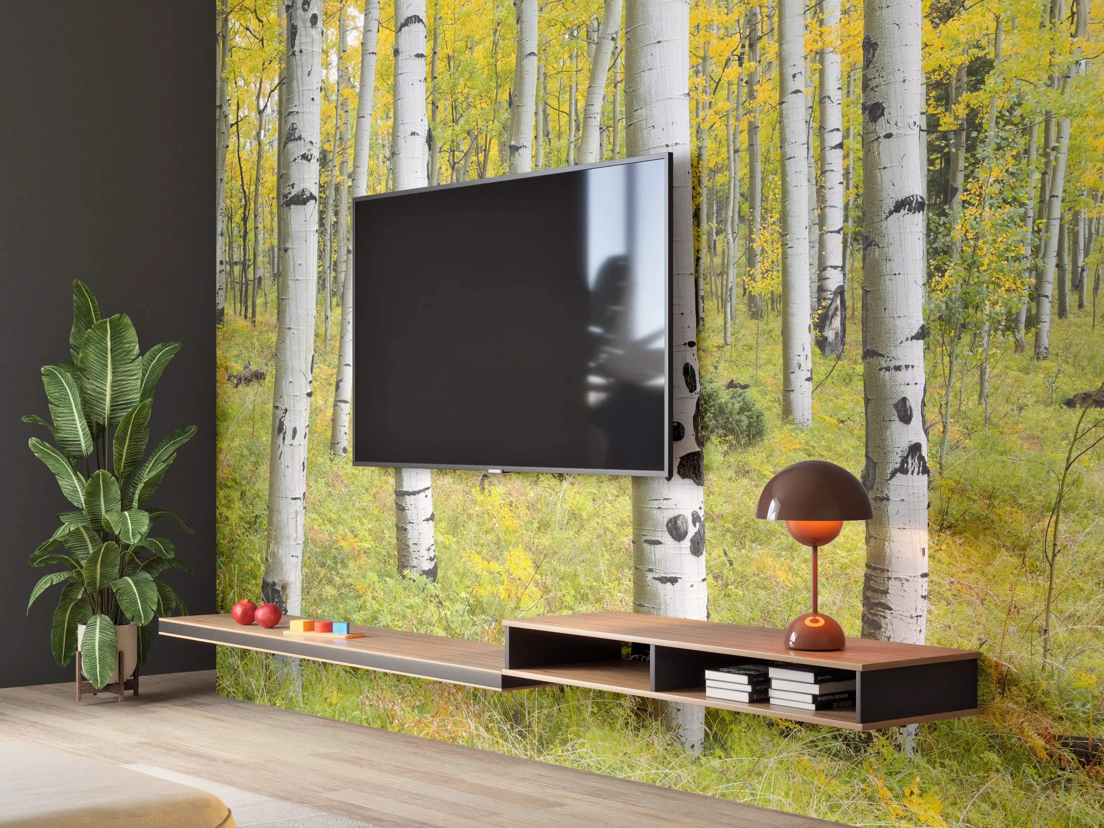 Wandverkleidung Wohnzimmer - Idyllischer Birkenwald im Herbst