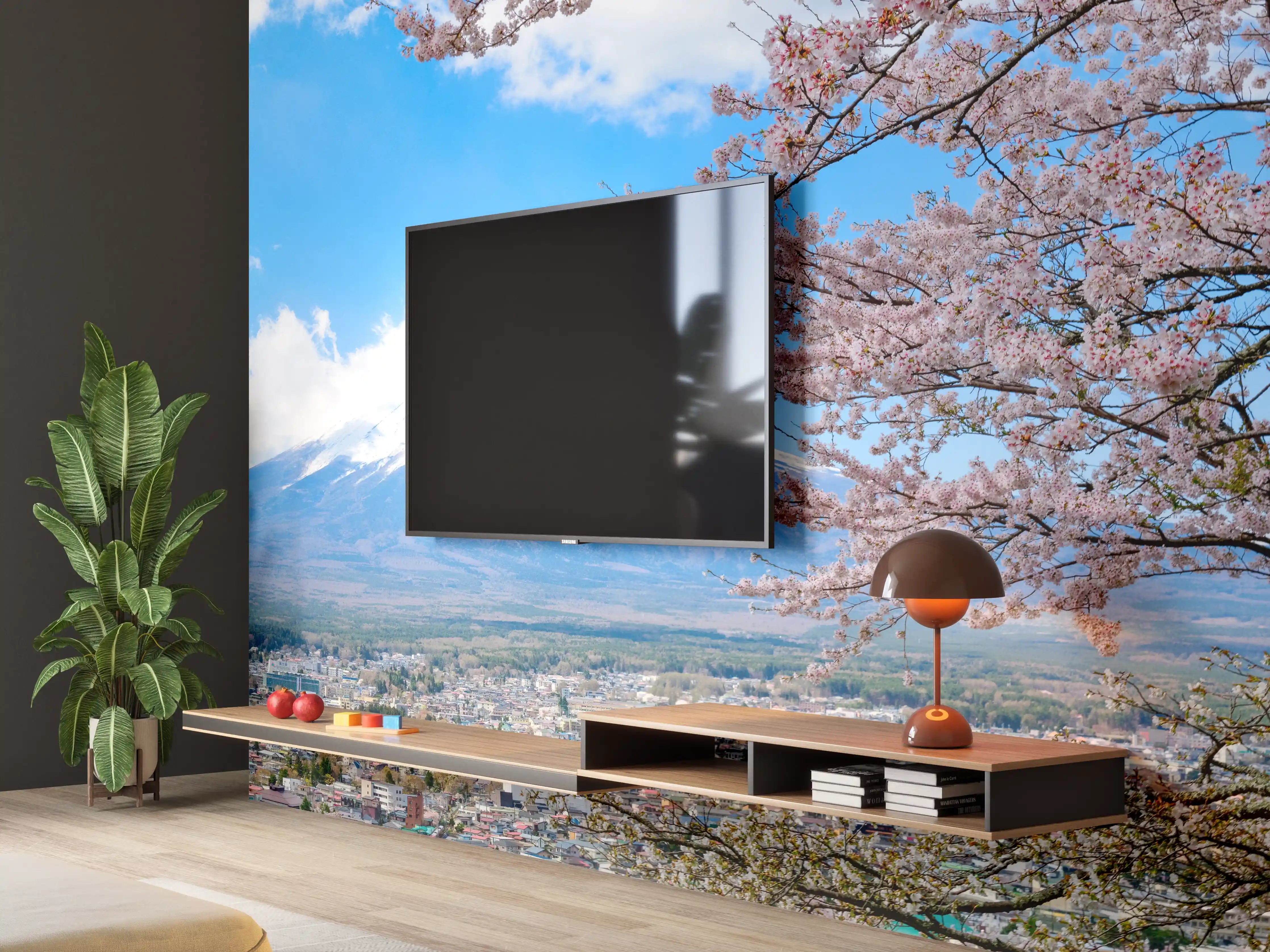 Wandverkleidung Wohnzimmer - Idyllischer Blick auf den Mount Fuji im Frühling