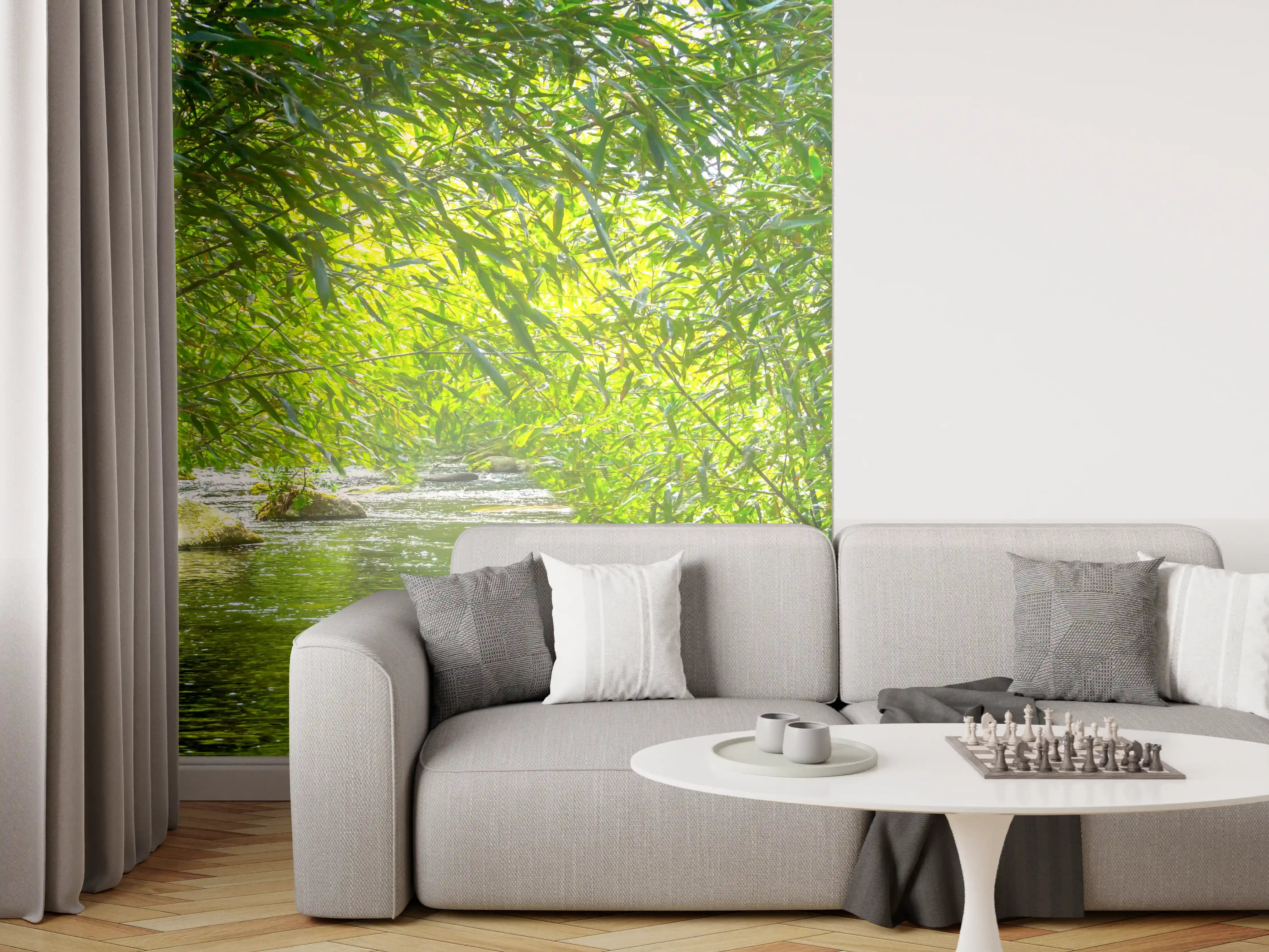 Wandverkleidung Wohnzimmer - Idyllischer Fluss in grüner Natur
