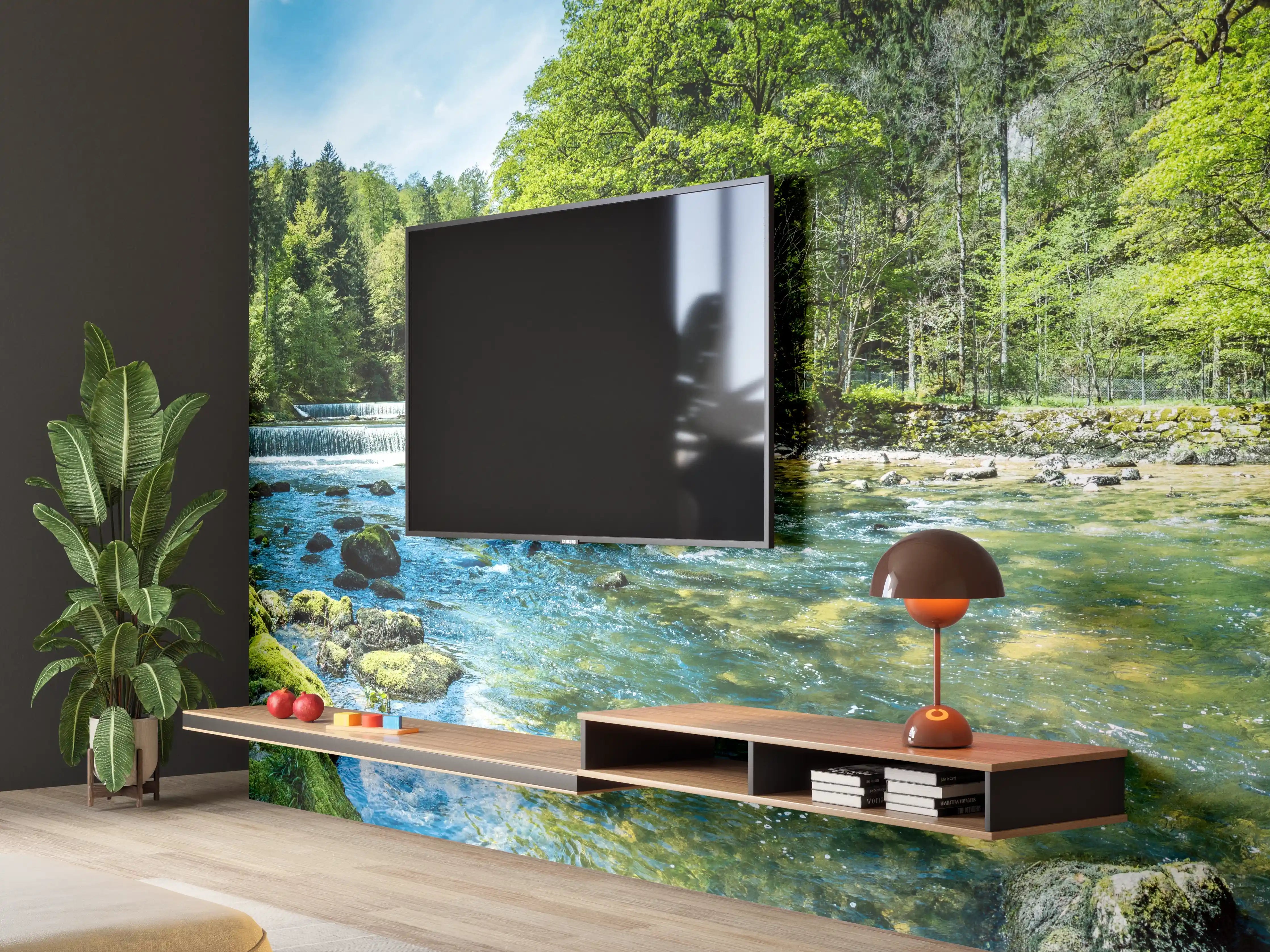 Wandverkleidung Wohnzimmer - Idyllischer Fluss inmitten der Natur