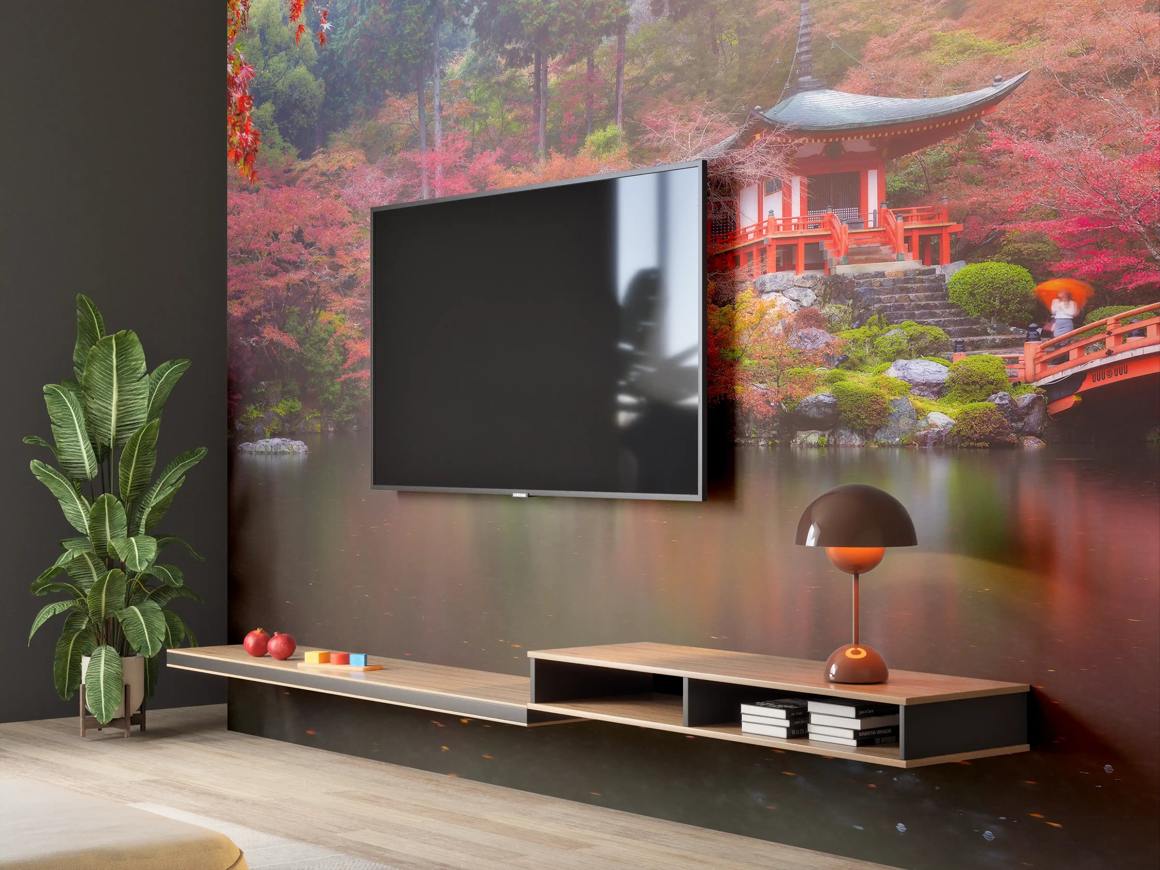 Wandverkleidung Wohnzimmer - Idyllischer Japangarten im Herbst