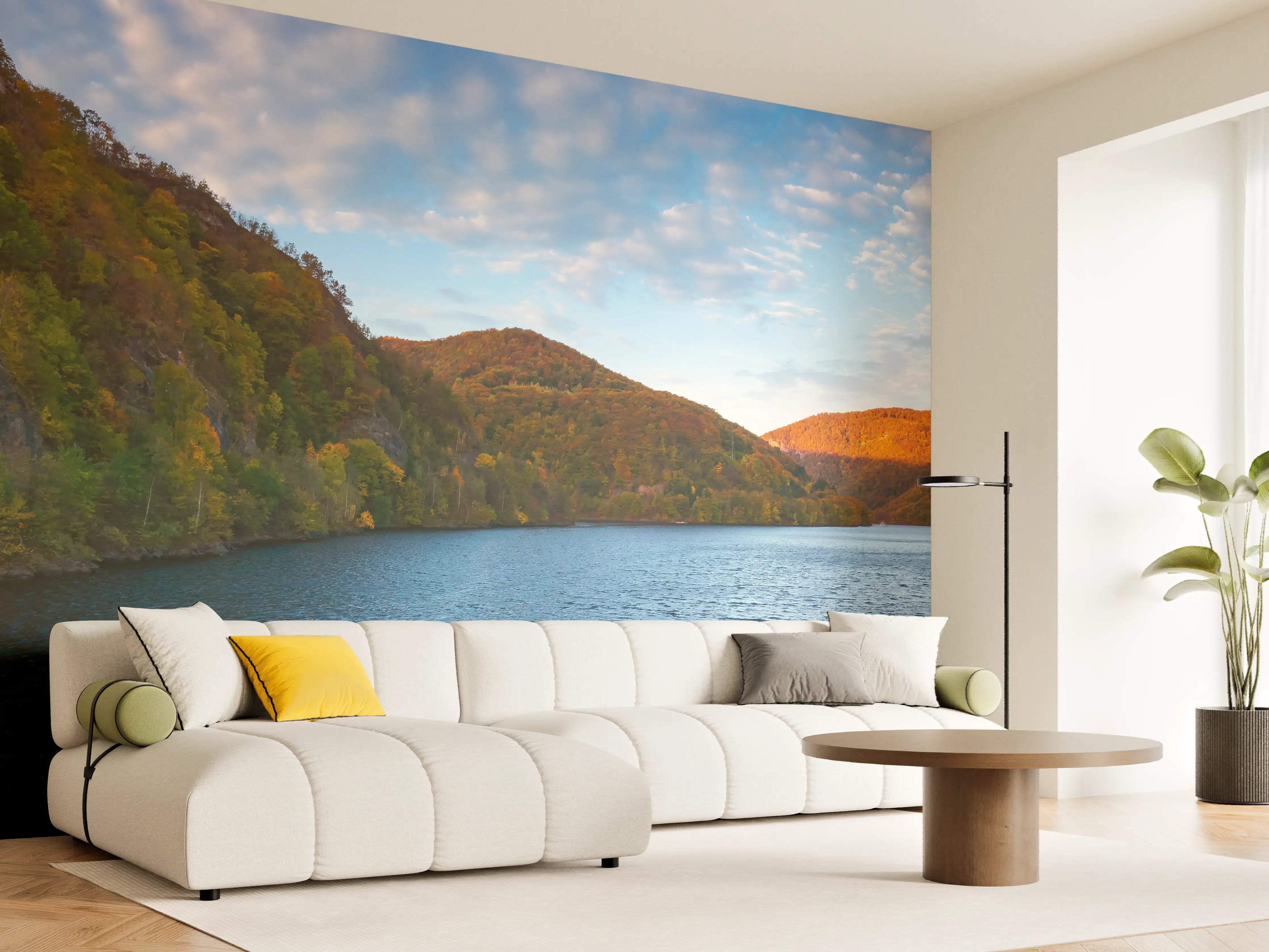 Wandverkleidung Wohnzimmer - Idyllischer See inmitten der Natur