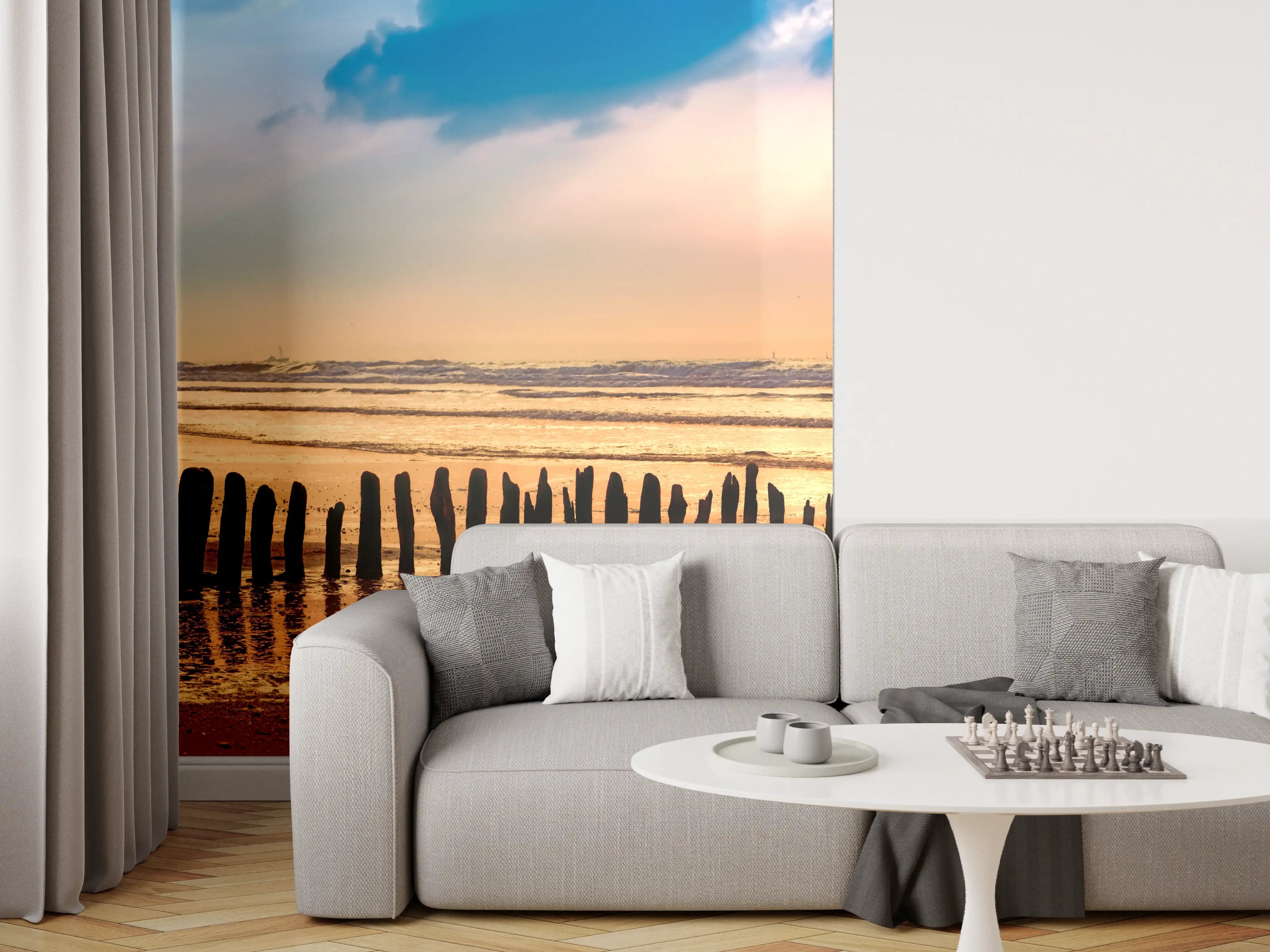 Wandverkleidung Wohnzimmer - Idyllischer Sonnenuntergang am Meer