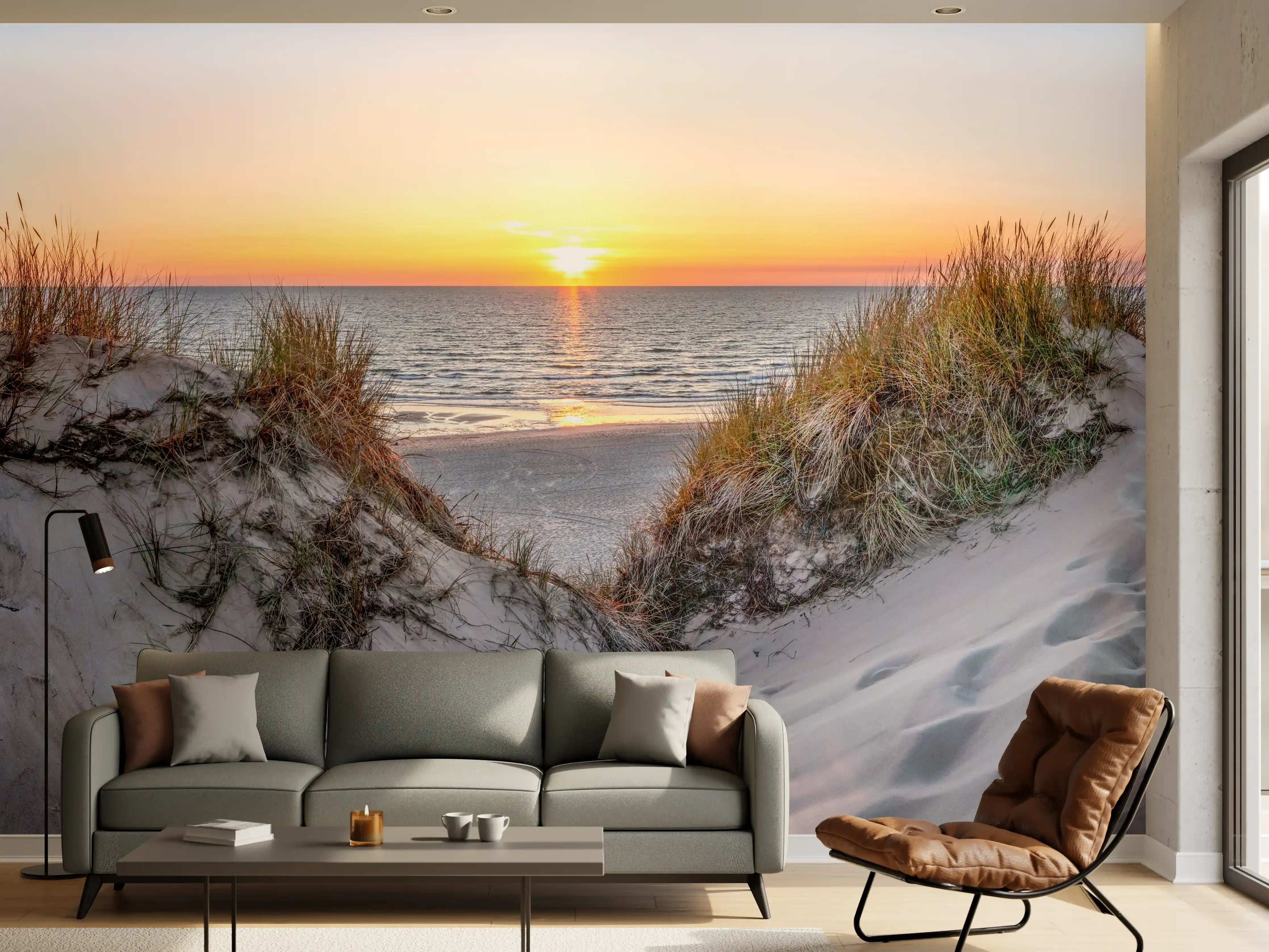 Wandverkleidung Wohnzimmer - Idyllischer Sonnenuntergang am Strand
