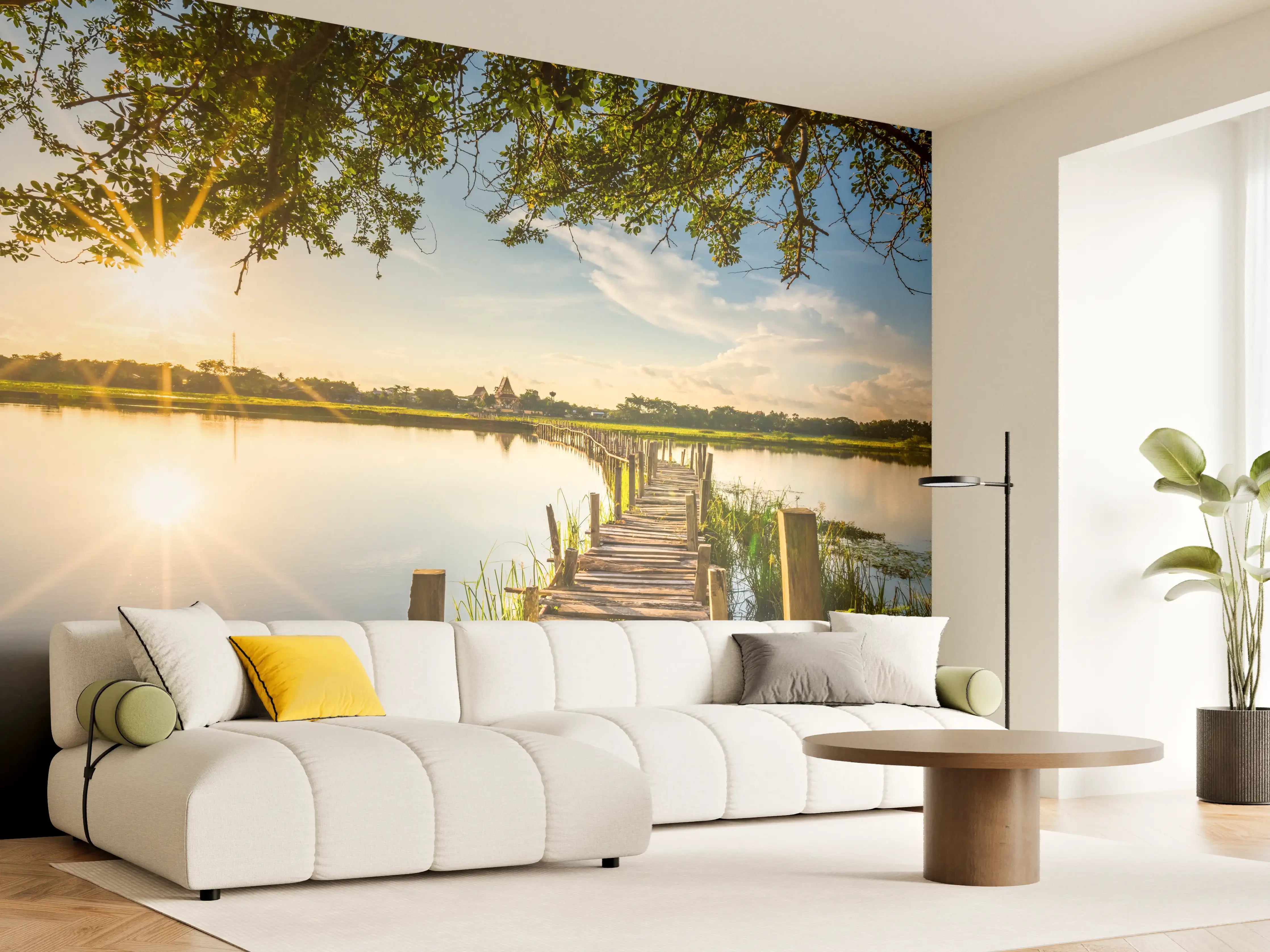Wandverkleidung Wohnzimmer - Idyllischer Sonnenuntergang am Wasser