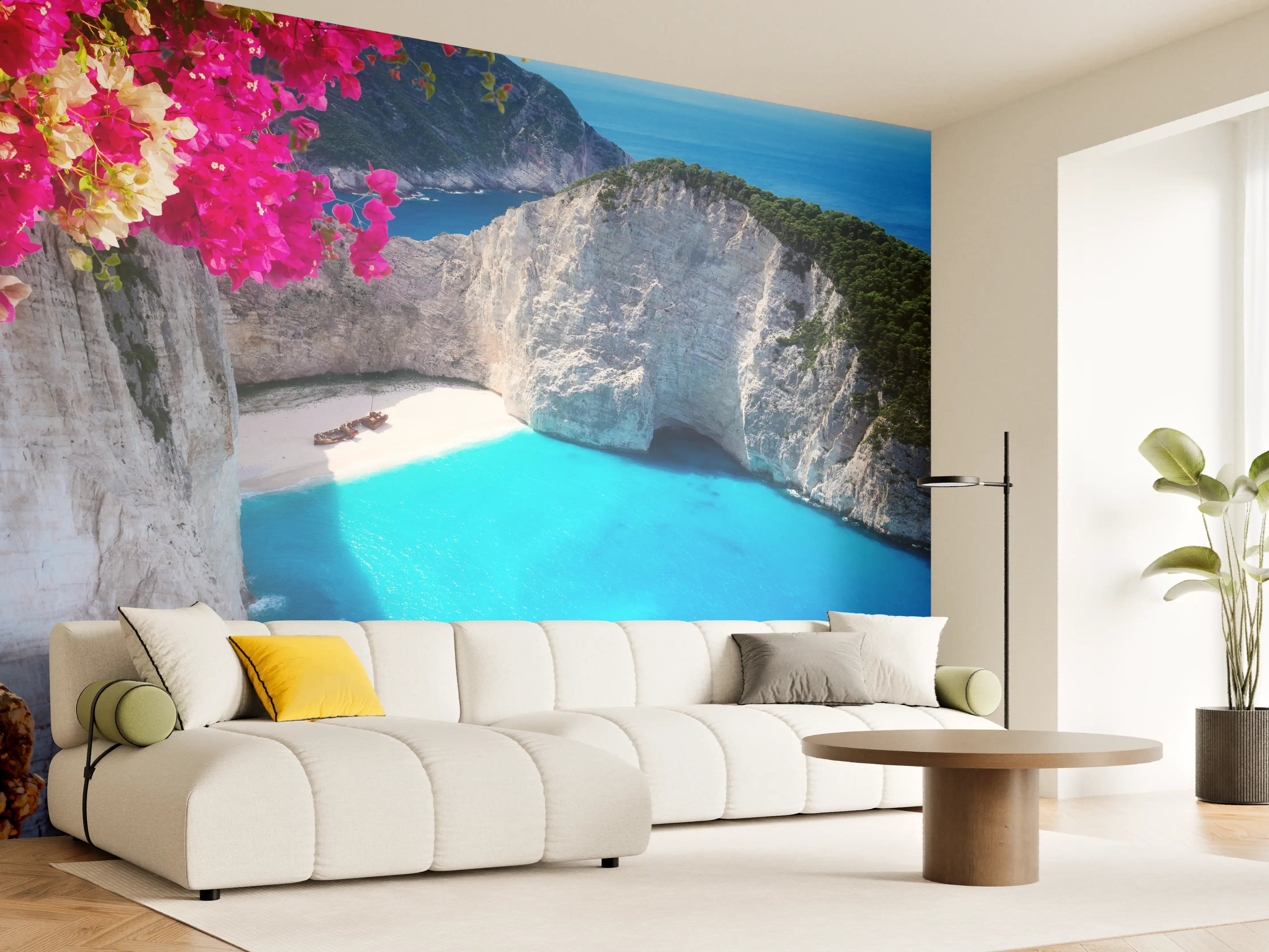 Wandverkleidung Wohnzimmer - Idyllischer Strand auf Santorini