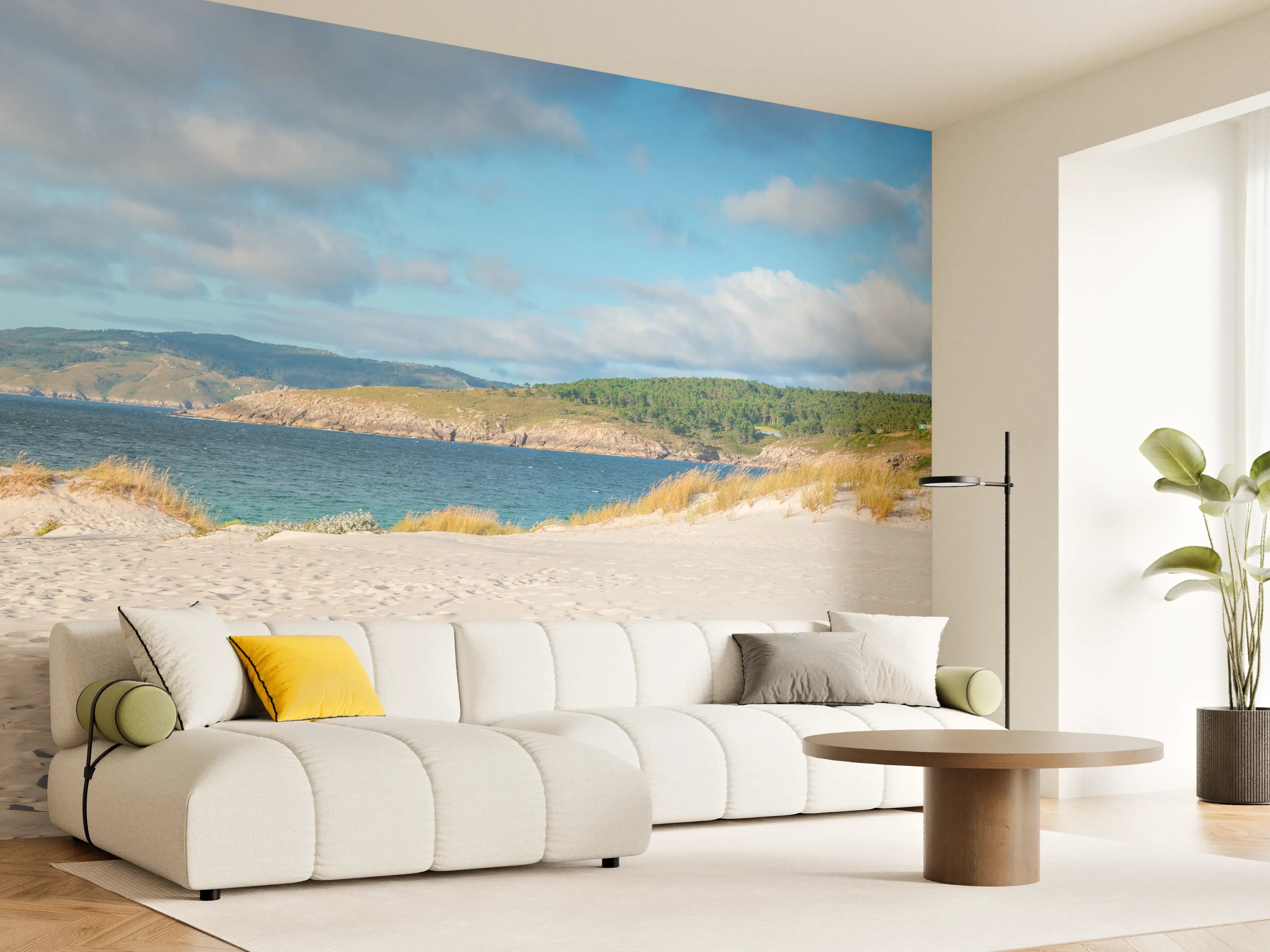 Wandverkleidung Wohnzimmer - Idyllischer Strand mit sanften Sanddünen