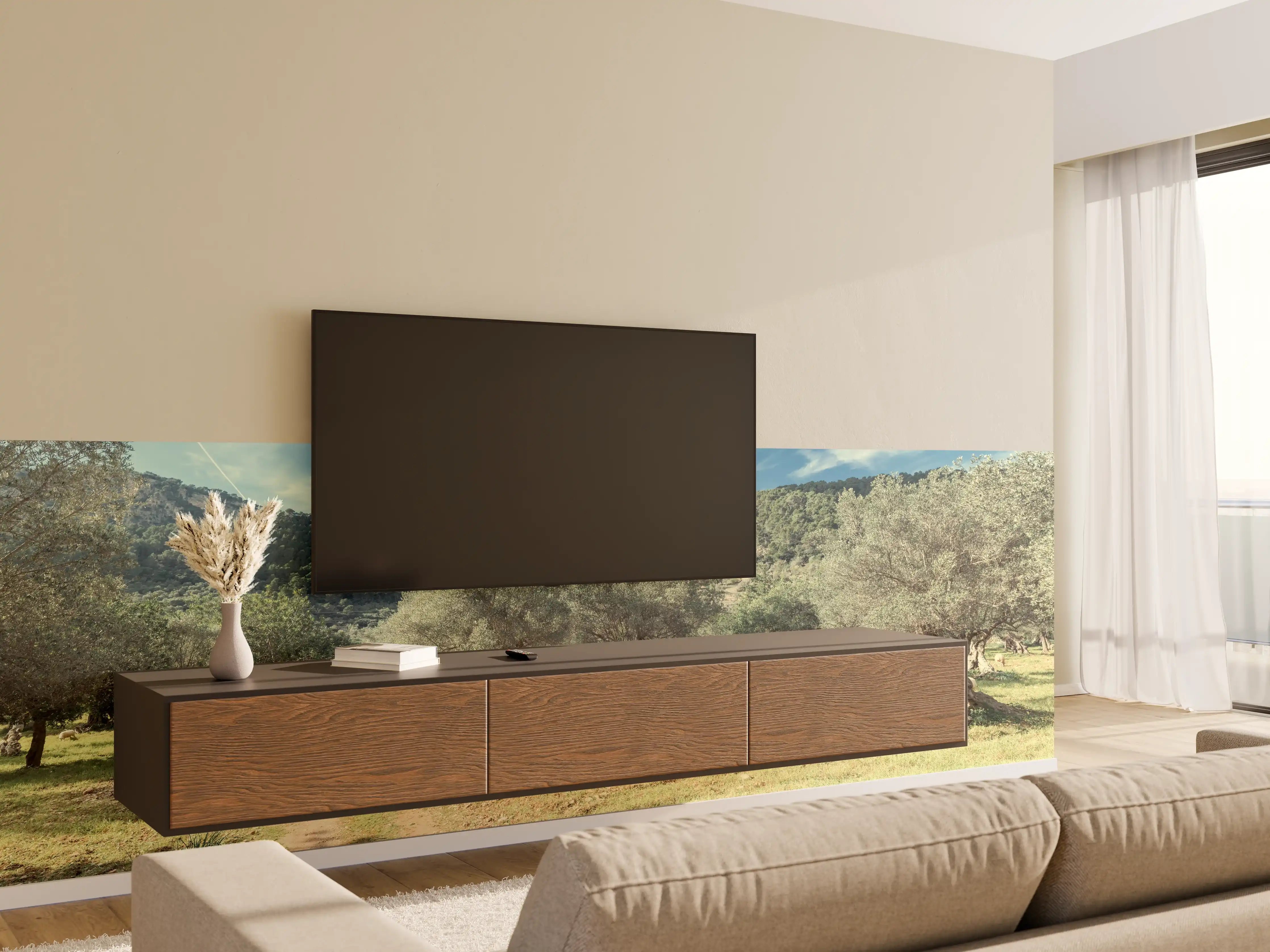 Wandverkleidung Wohnzimmer - Idyllisches Olivenhain in der Natur