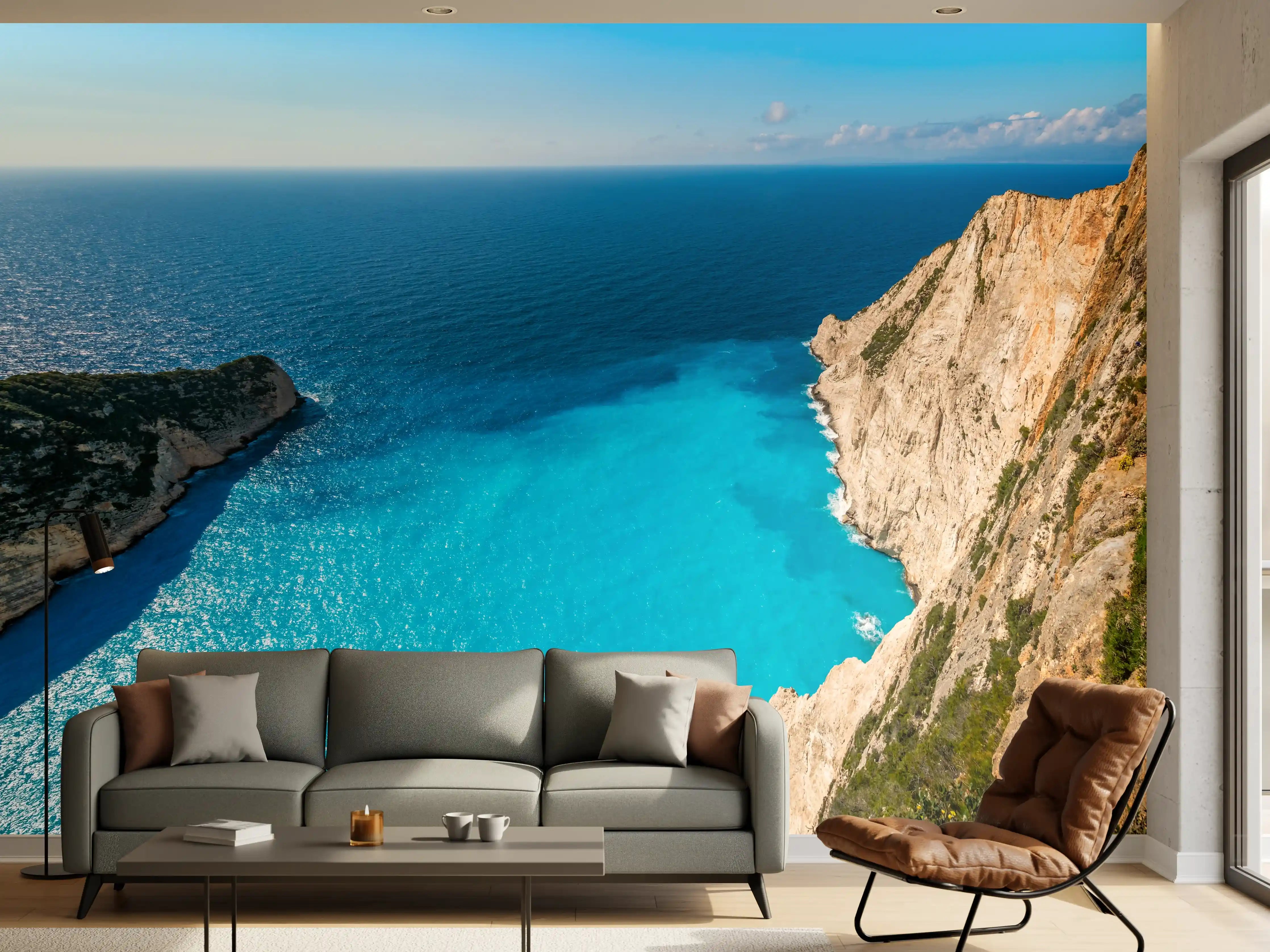 Wandverkleidung Wohnzimmer - Idyllisches Türkisblaues Küstenpanorama