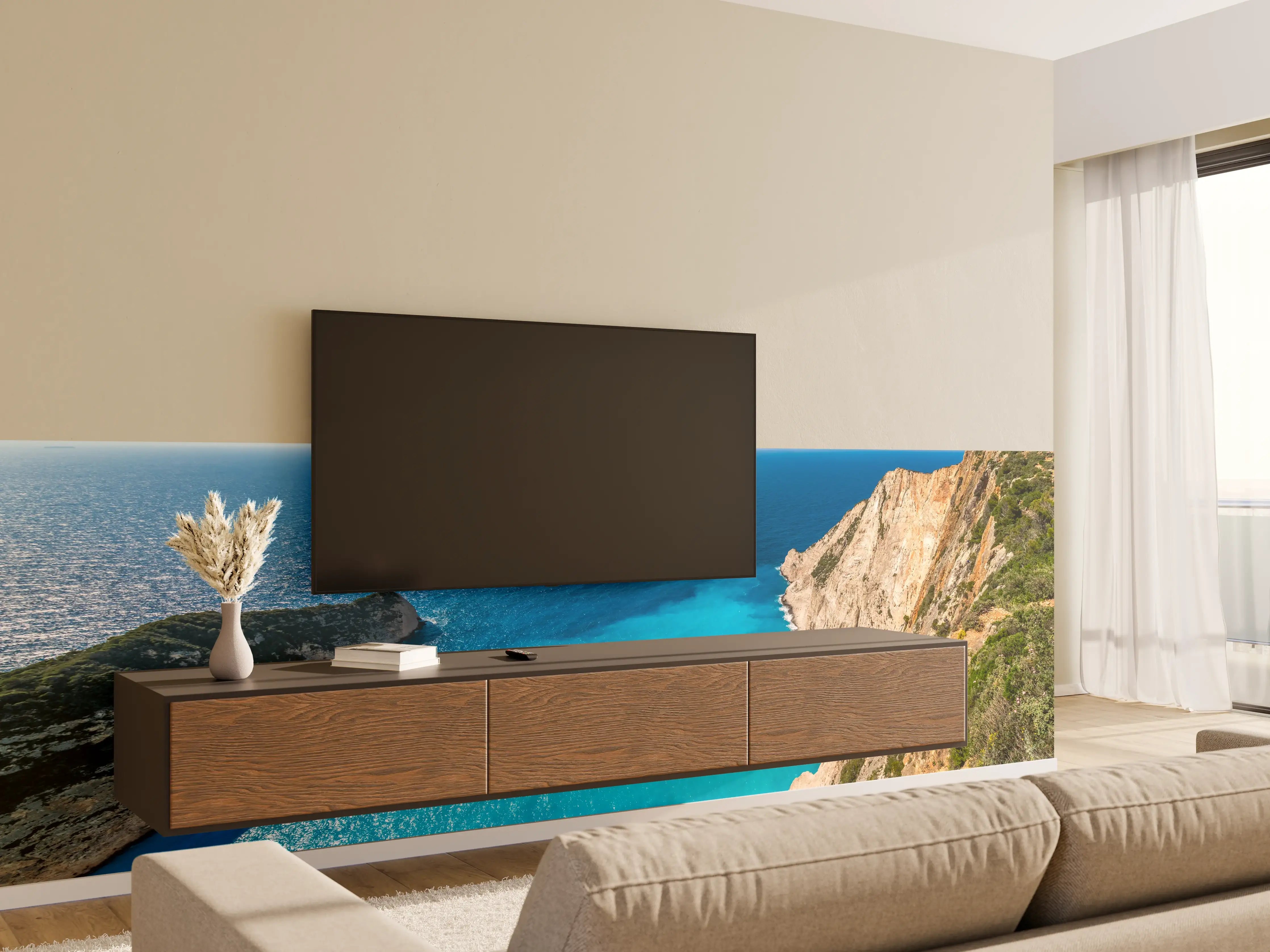 Wandverkleidung Wohnzimmer - Idyllisches Türkisblaues Küstenpanorama