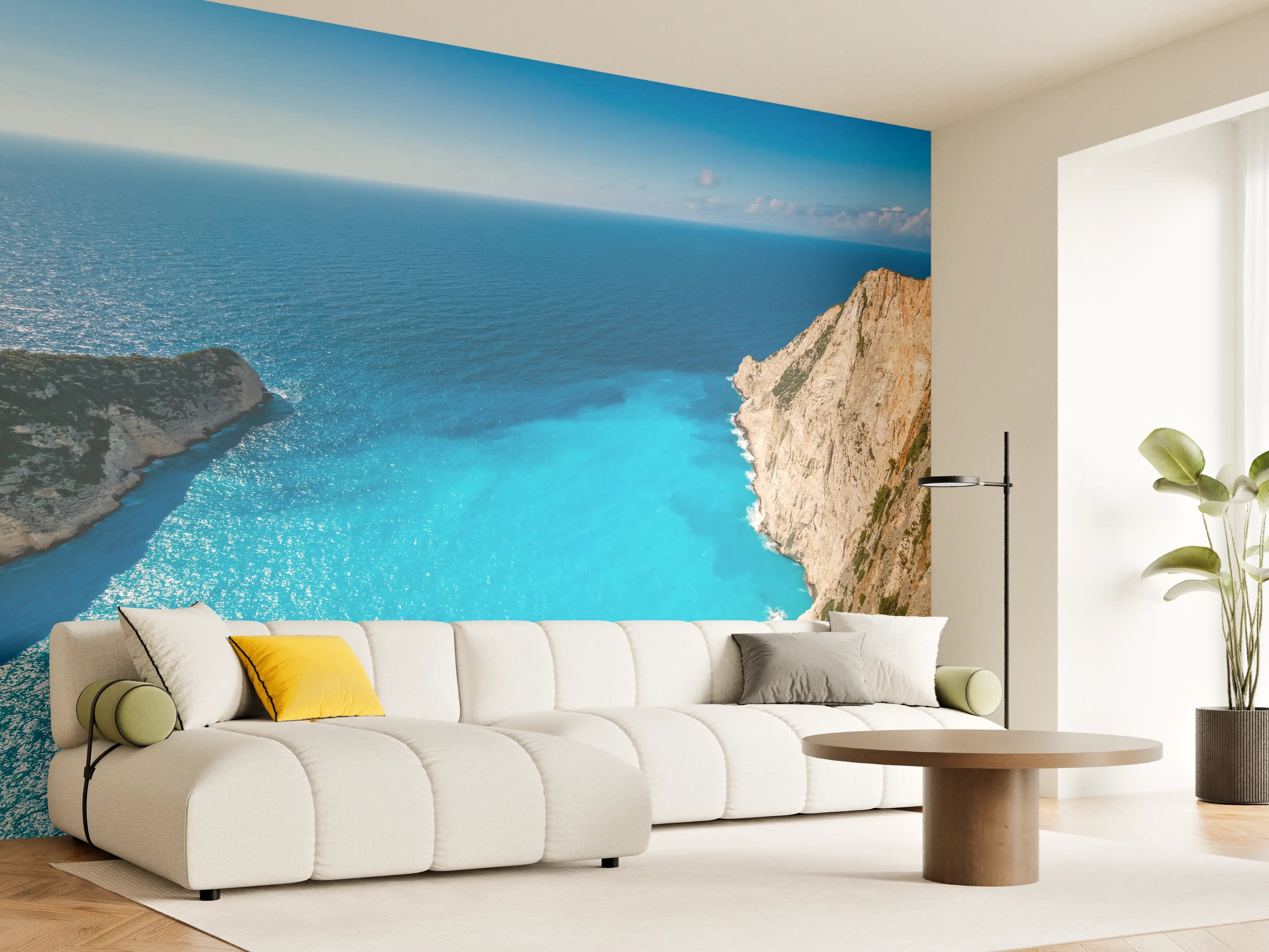 Wandverkleidung Wohnzimmer - Idyllisches Türkisblaues Küstenpanorama