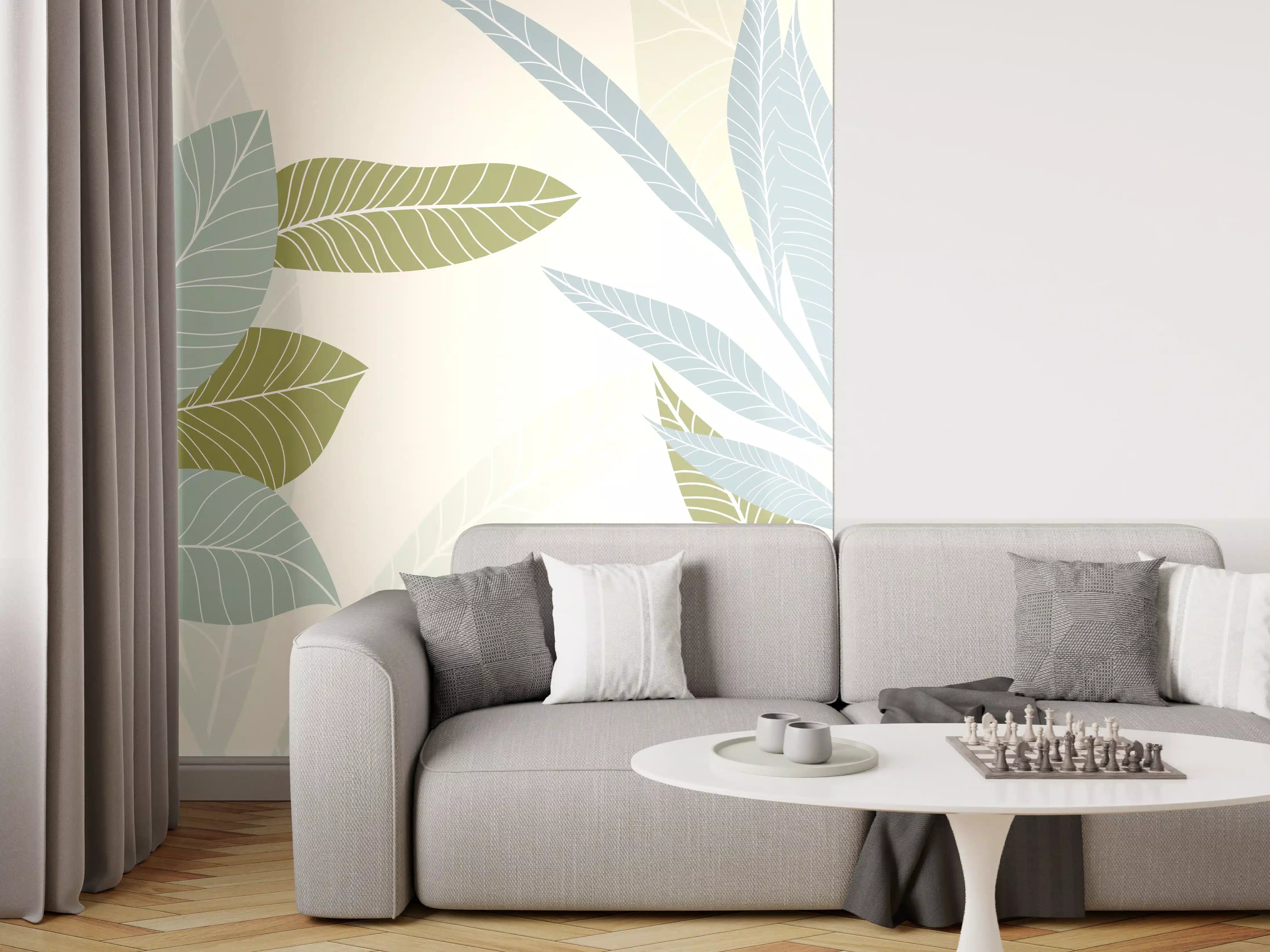 Wandverkleidung Wohnzimmer - Illustrierte Blättermotiv Tapete
