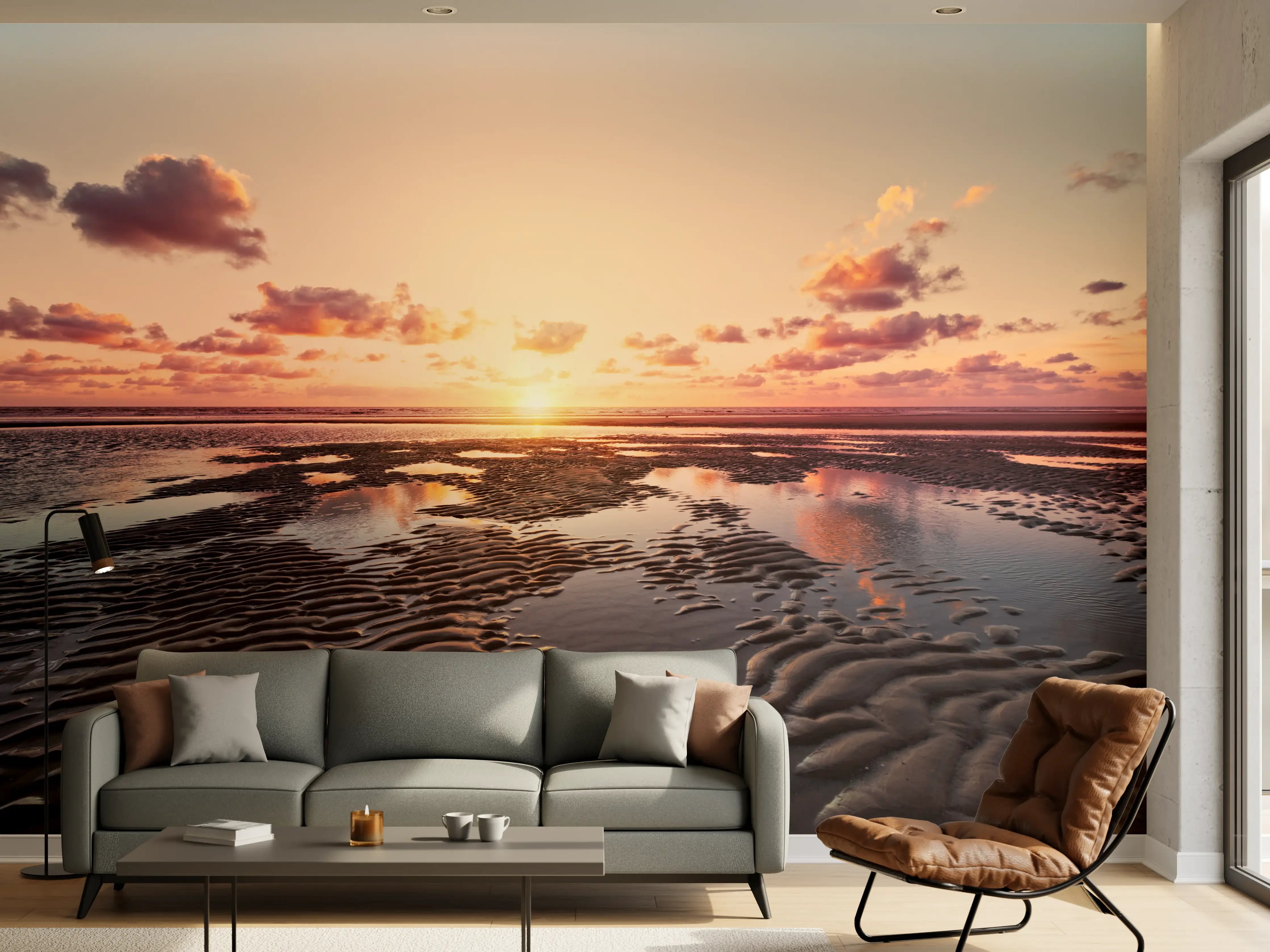 Wandverkleidung Wohnzimmer - Impressionen am Strand bei Sonnenuntergang