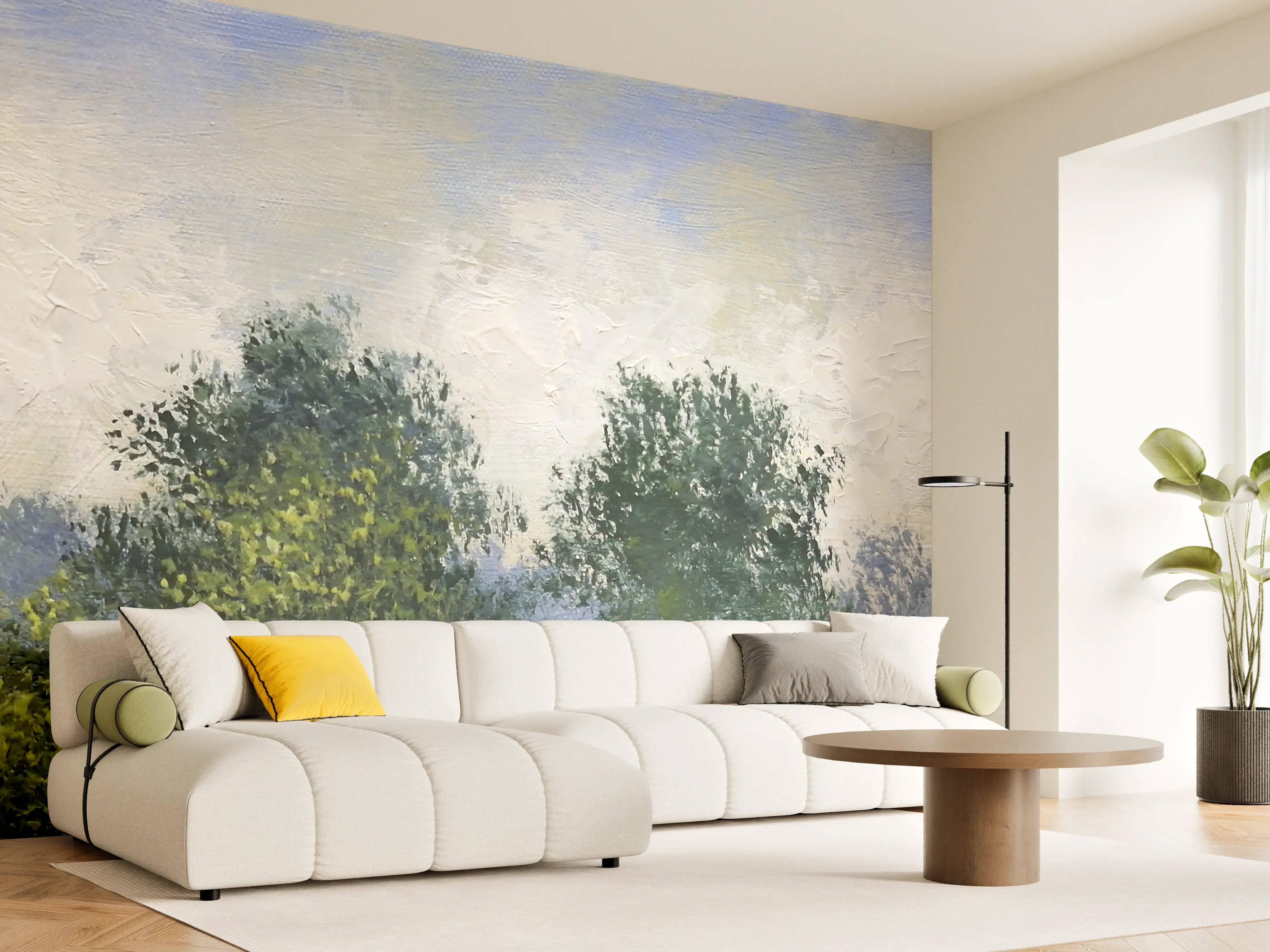 Wandverkleidung Wohnzimmer - Impressionistische Landschaftsmalerei mit Bäumen