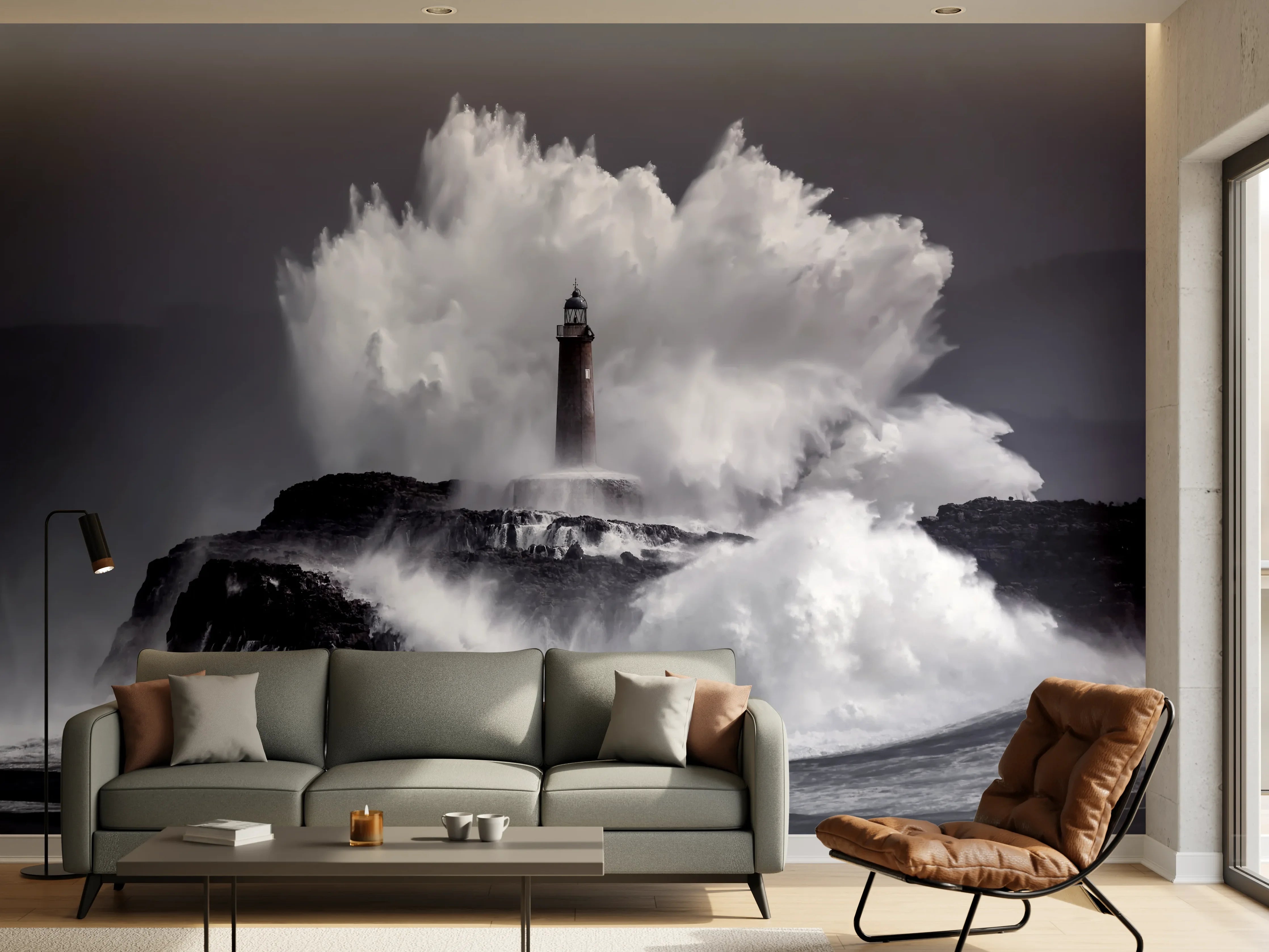 Wandverkleidung Wohnzimmer - Insel mit großen Wellen