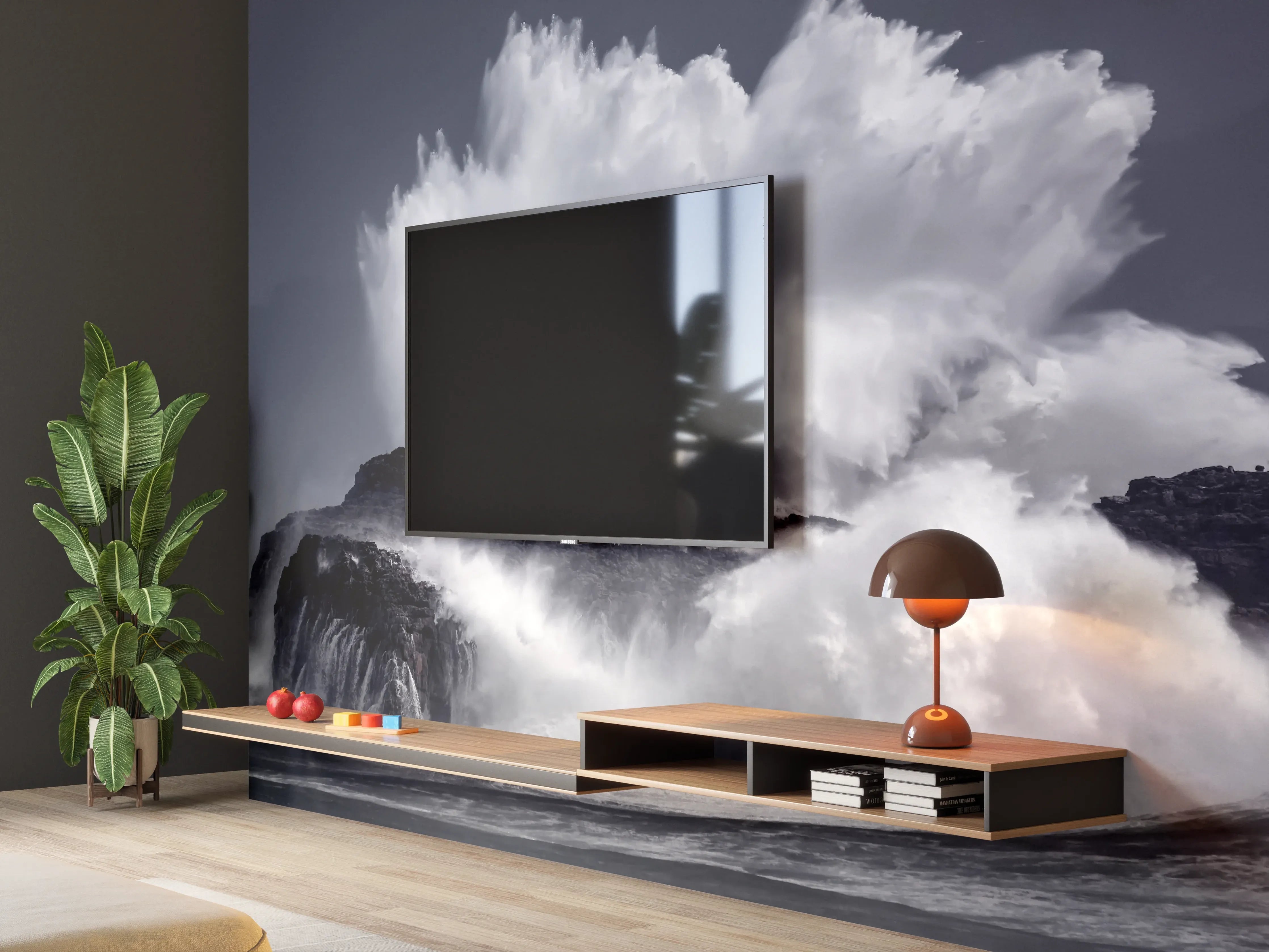 Wandverkleidung Wohnzimmer - Insel mit großen Wellen
